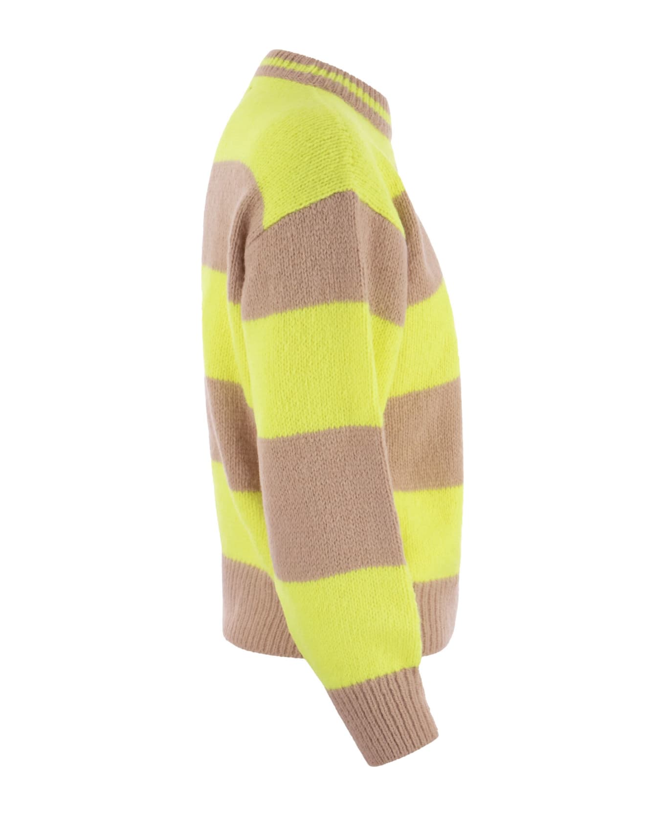 MC2 Saint Barth Brushed Crew-neck Jumper With Lettering - Beige/yellow ニットウェア