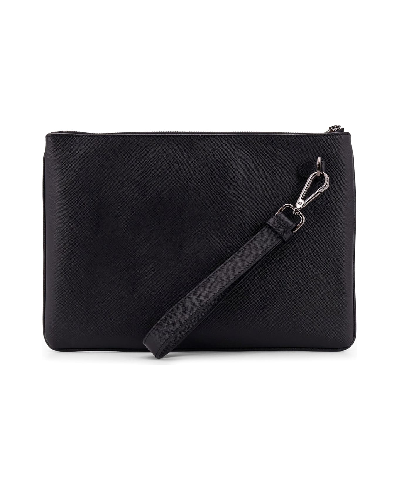 Kiton Leather Clutch With Frontal Logo - Black