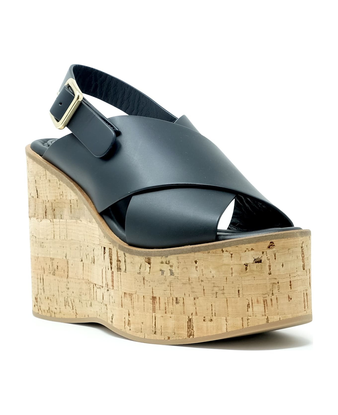 Paloma Barceló Paloma Barcelo Black Leather Begonia Wedge Sandals - BLACK