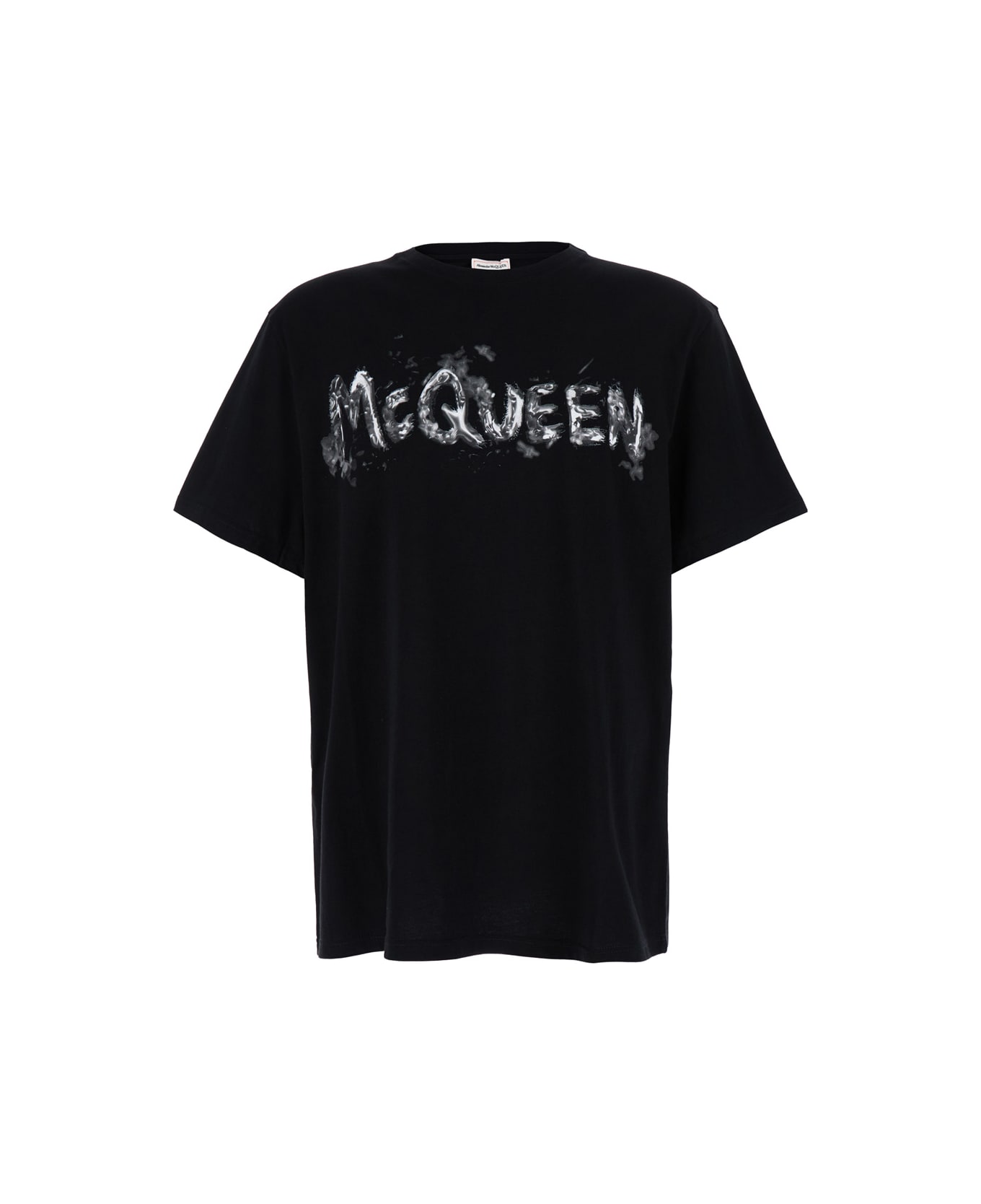 Alexander McQueen Black T-shirt With Graffiti Logo Print In Cotton Man - Black