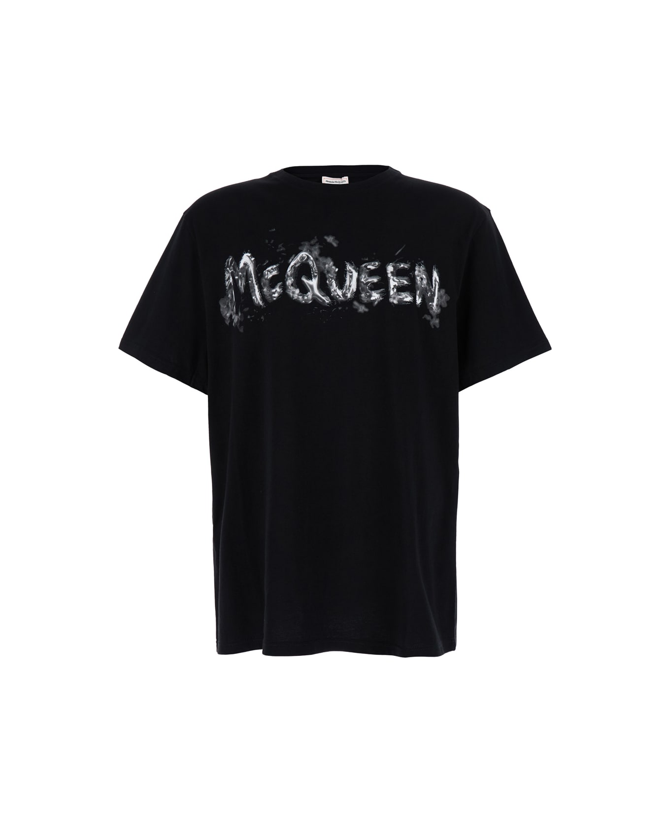 Alexander McQueen Black T-shirt With Graffiti Logo Print In Cotton Man - Black シャツ