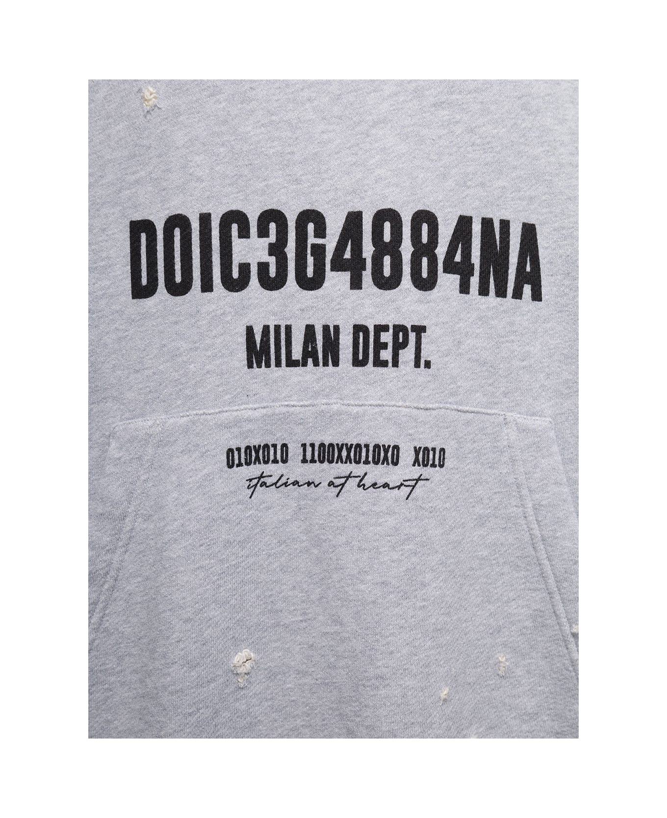Dolce & Gabbana Oversized Grey Hoodie With Logo Print In Cotton Man - Grey