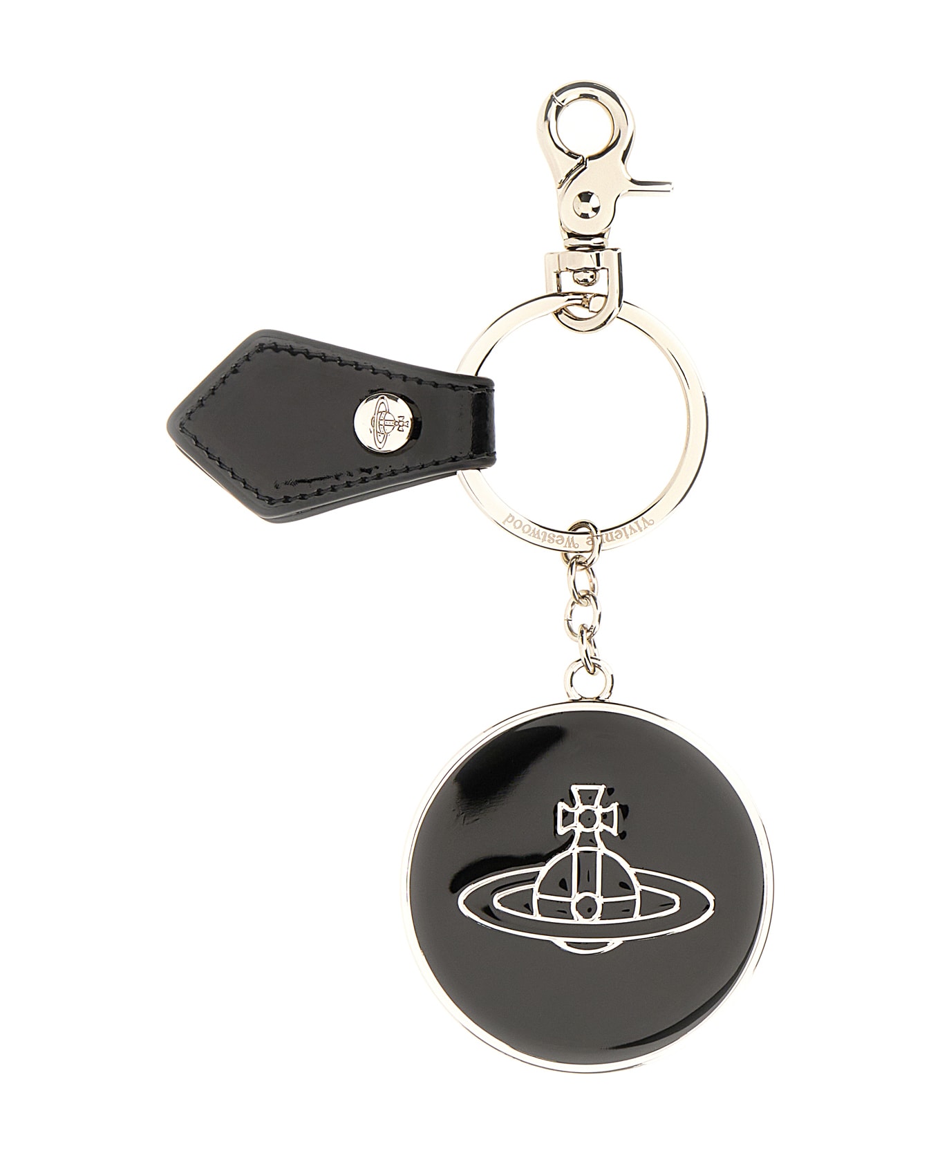 Vivienne Westwood Silver Metal Orb Key Ring - SHINY BLACK ENAMEL キーリング