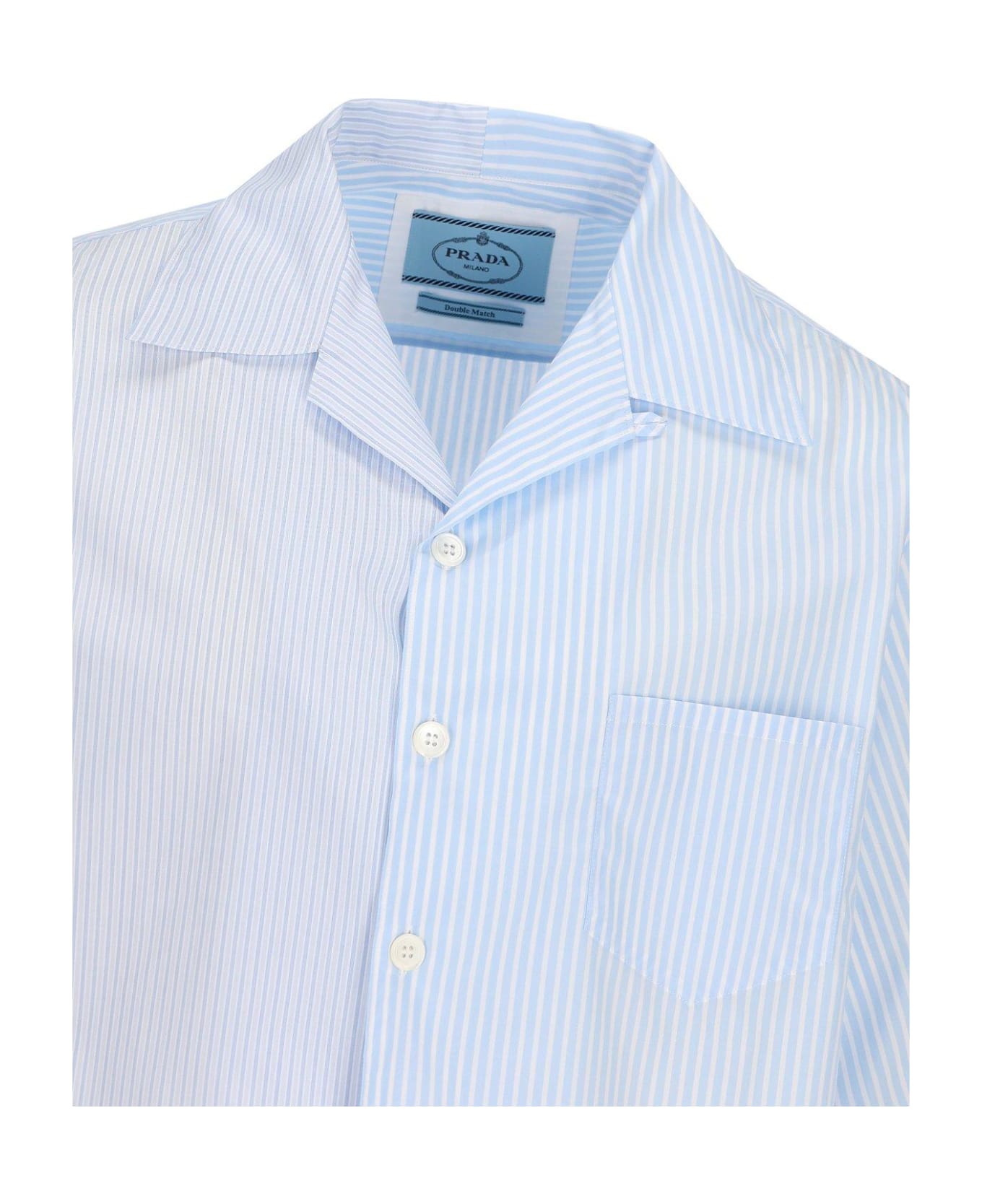 Prada Striped Short-sleeved Button-up Shirt - Bianco+cielo