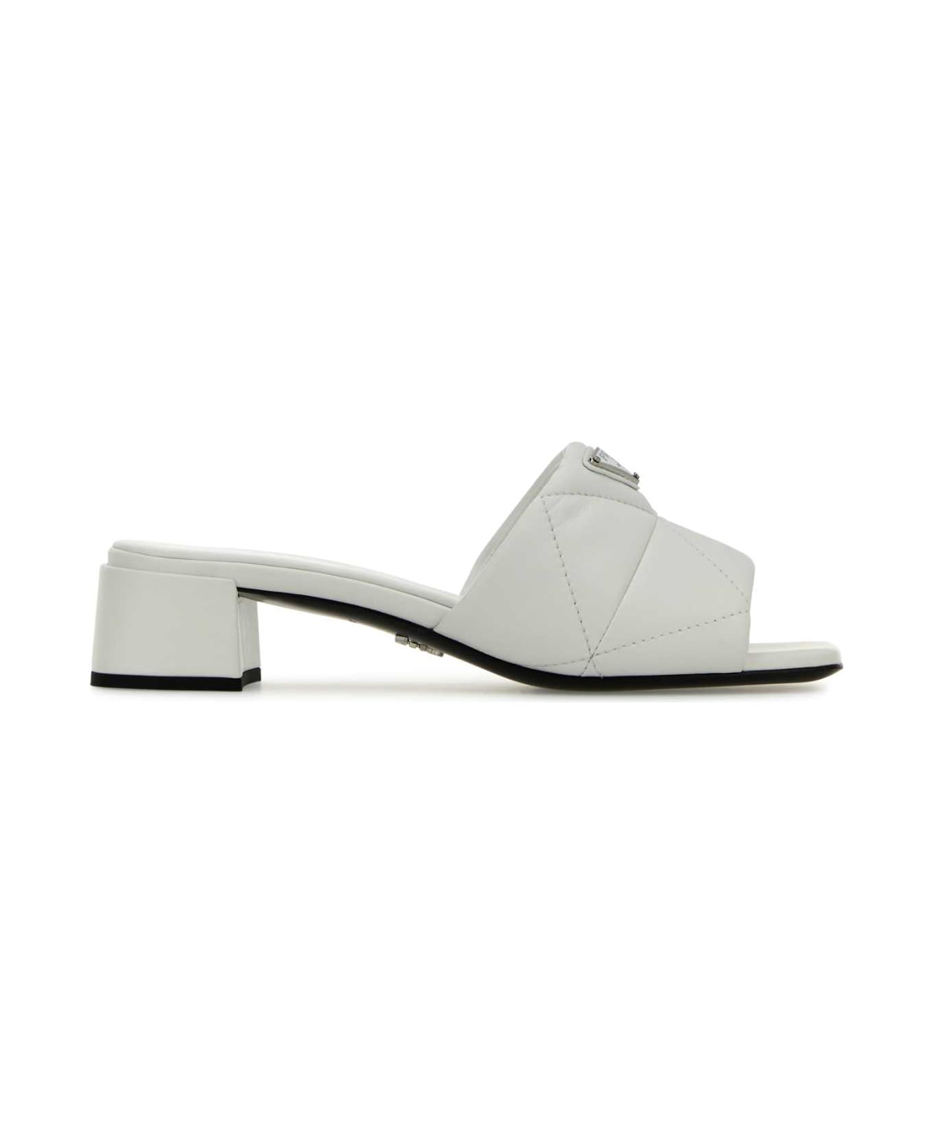 Prada White Nappa Leather Mules - BIANCO