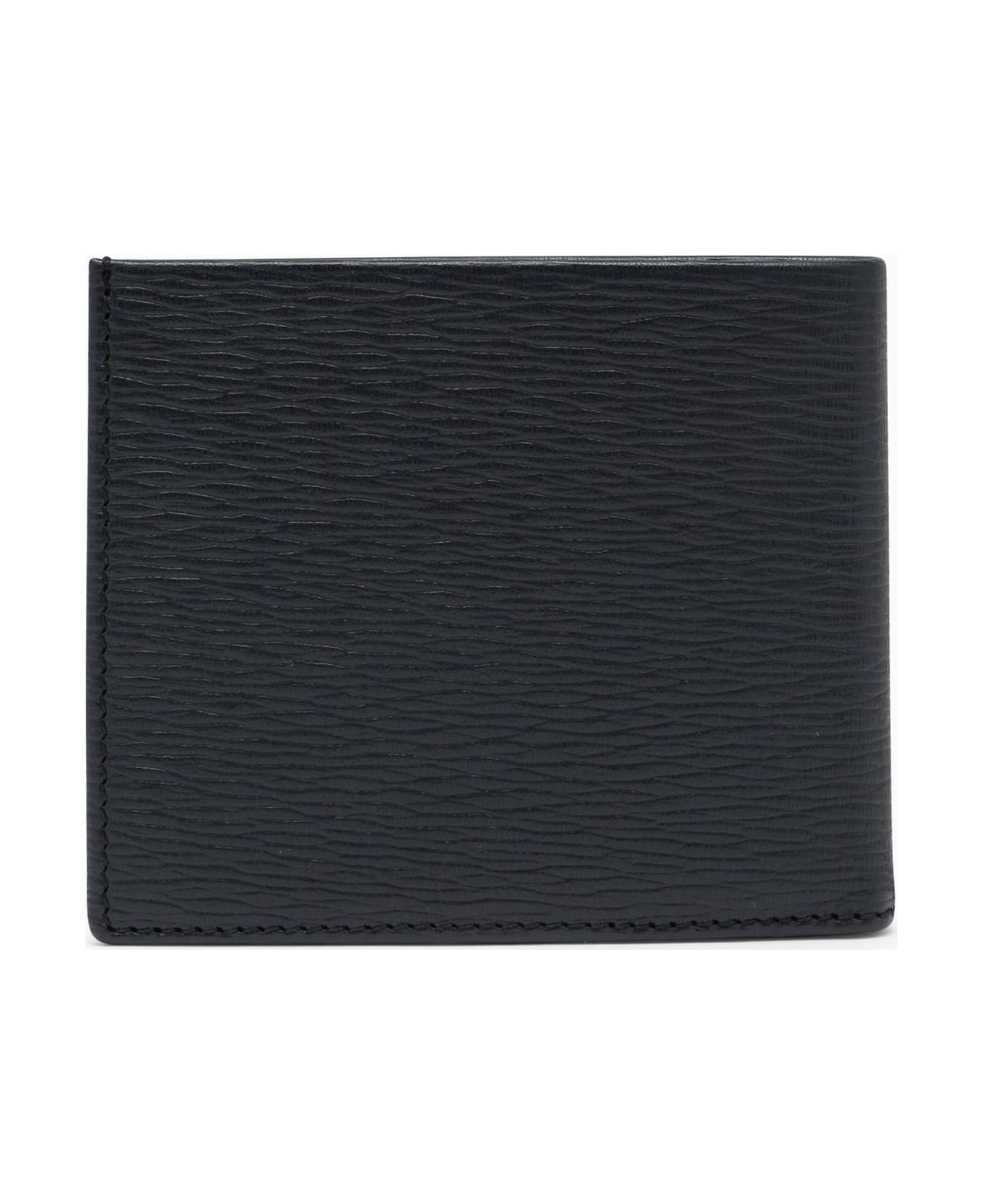 Ferragamo Blu Leather Wallet With Gancini Logo - Black-blue