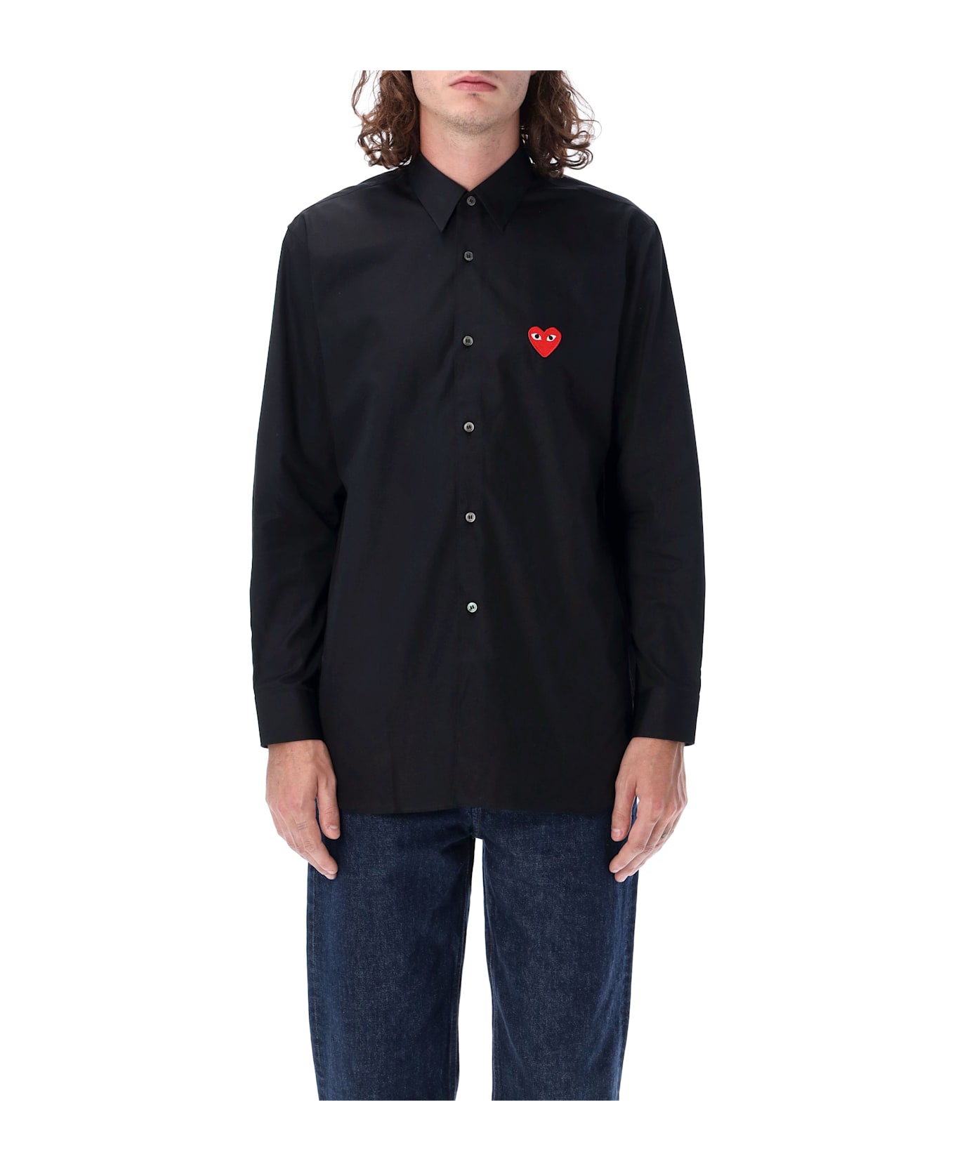 Comme des Garçons Play Red Heart Patch Shirt - BLACK RED