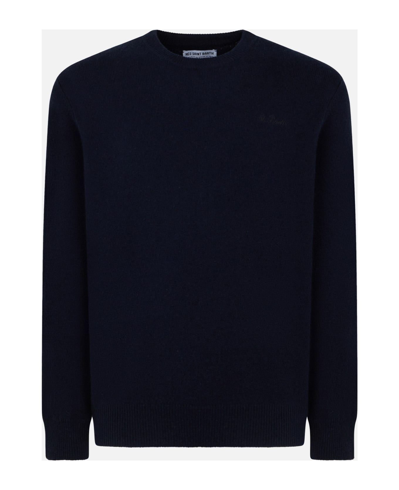 MC2 Saint Barth Man Crewneck Blue Sweater With St. Barth Embroidery - BLUE