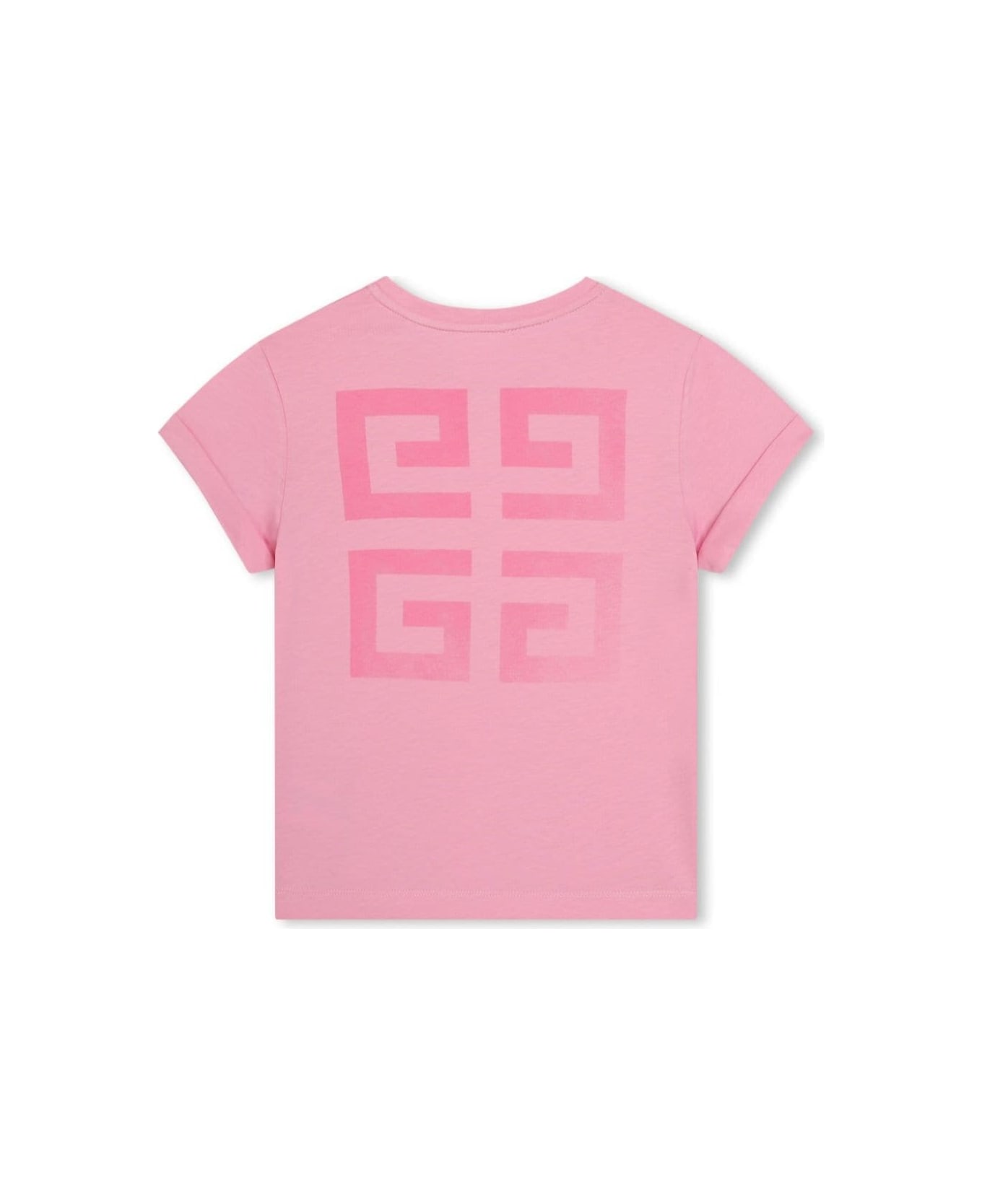 Givenchy Pink Crewneck T-shirt With Tonal 4g Print In Cotton Girl - Pink Tシャツ＆ポロシャツ
