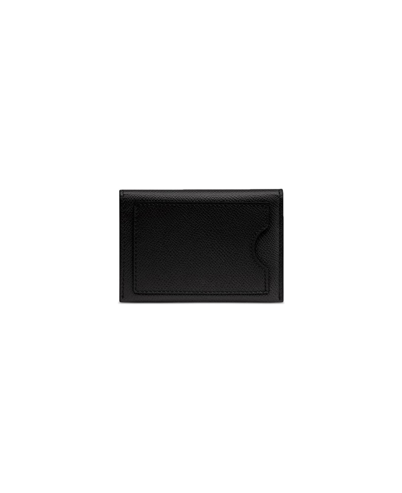 Ferragamo 'vara' Black Card-holder With Engraved Logo And Vara Bow In Hammered Leather Woman - Black アクセサリー