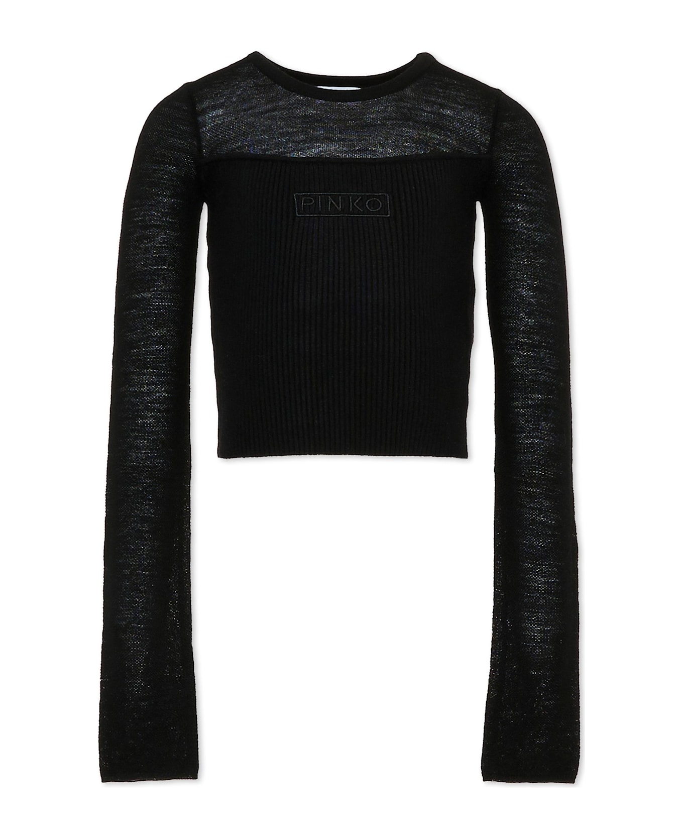 Pinko Black Top For Girl With Logo - Black