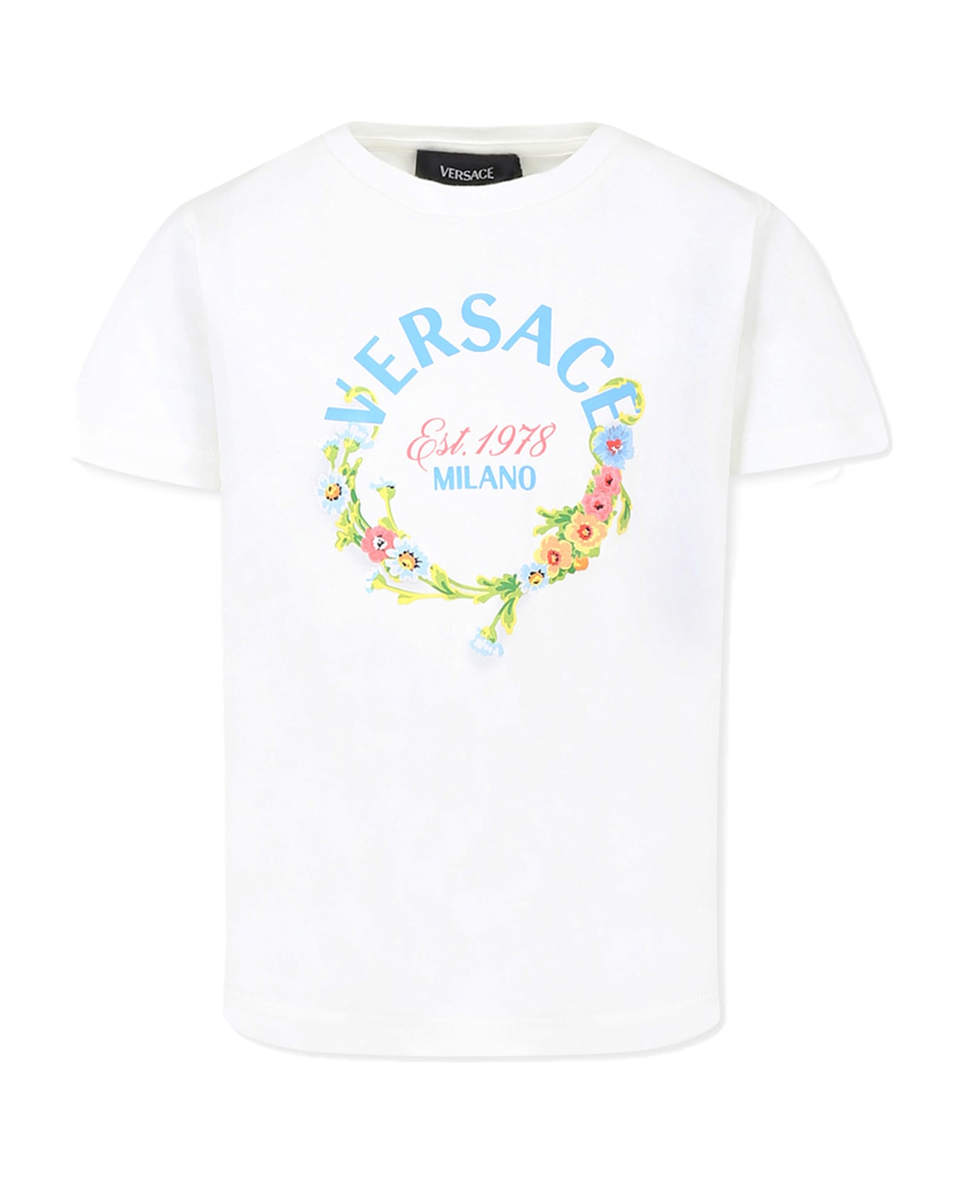 Versace White T-shirt For Girl With Logo - White