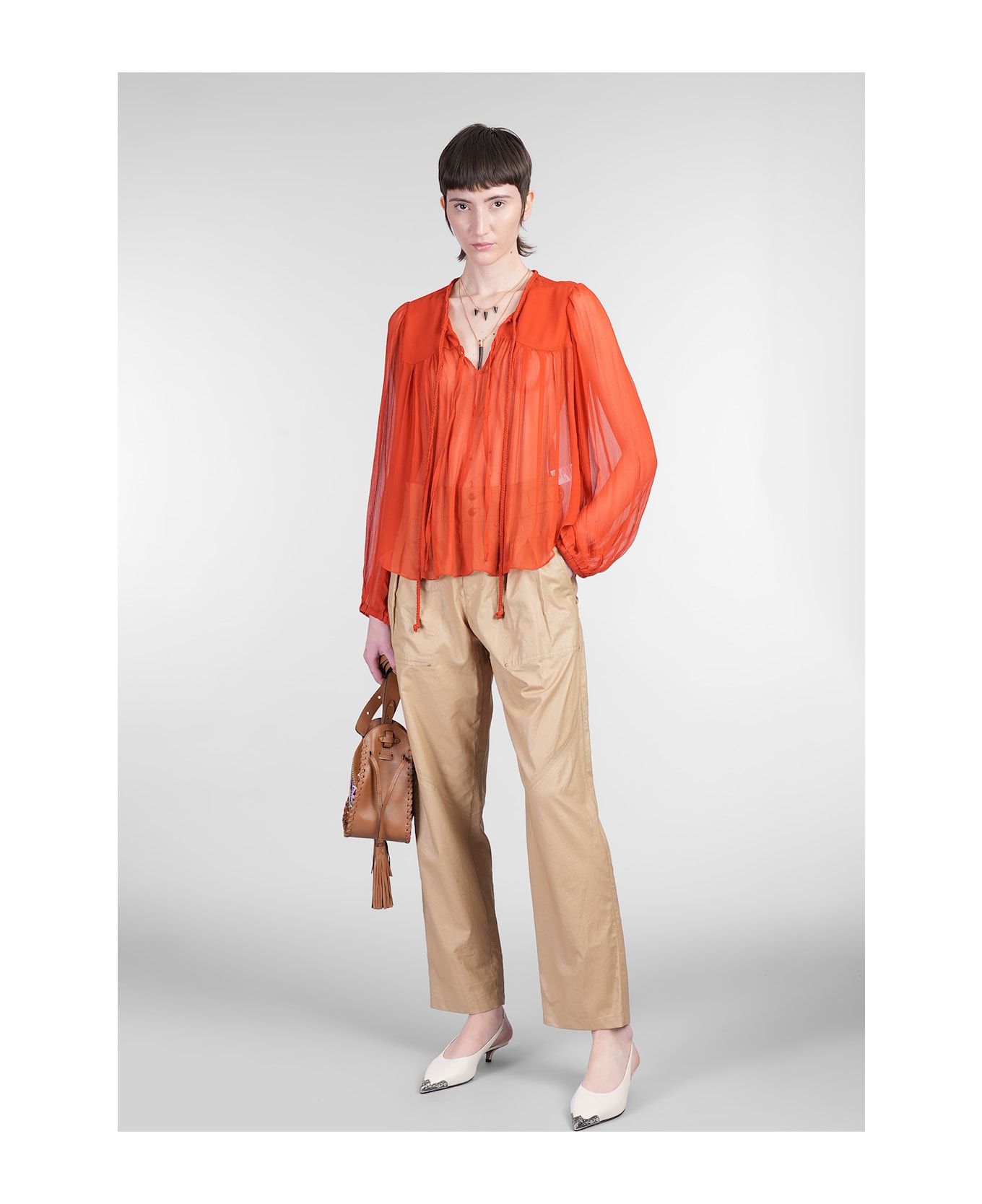 Isabel Marant Ametissa Blouse In Orange Silk - orange