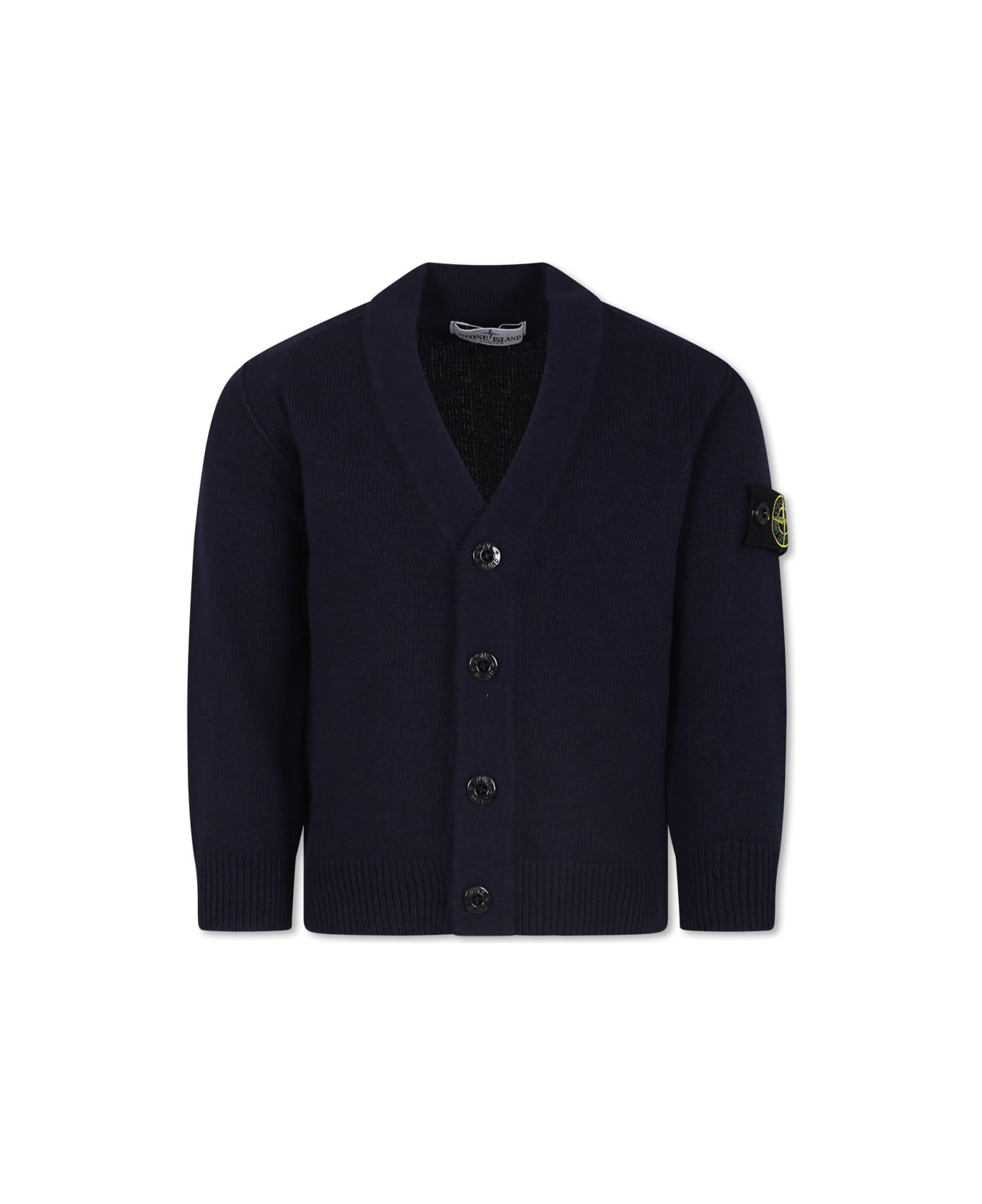 Stone Island Junior Blue Cardigan For Boy With Compass - Blue