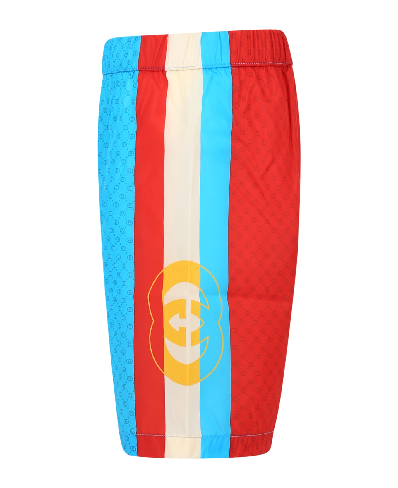 Gucci Multicolor Beach Shorts For Boy With All-over Logo Gg - Light Blue 水着