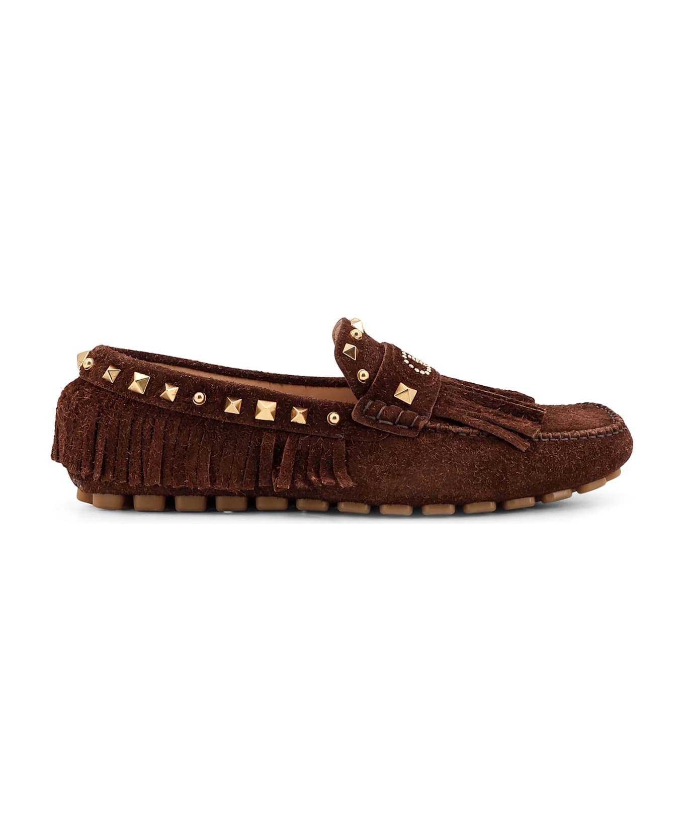 Valentino Garavani Driver Fastaway Suede Loafer With Fringes - Brown