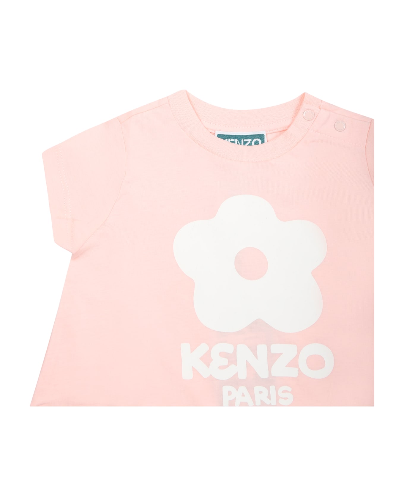 Kenzo Kids Pink T-shirt For Baby Girl With Boke Flower - Pink