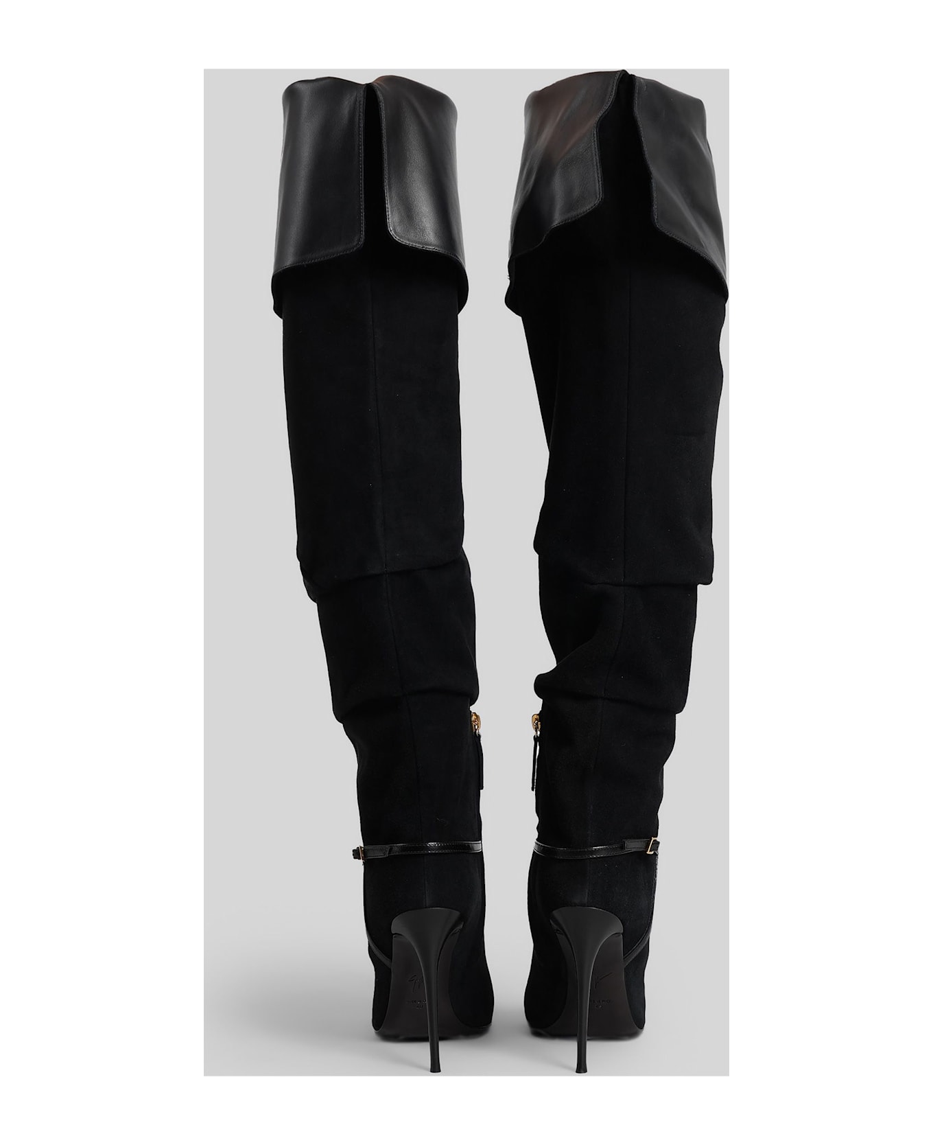 Giuseppe Zanotti Secret High Boot 105 High Heels Boots In Black Suede And Leather - black