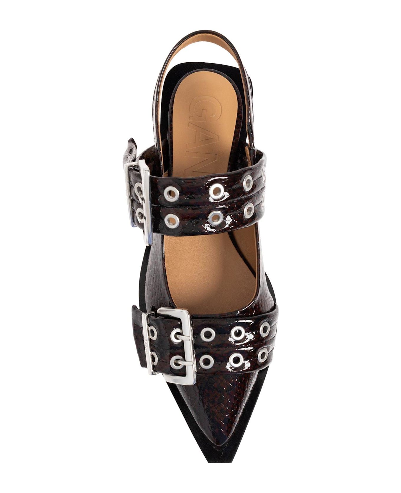 Ganni Buckle Pointed-toe Ballet Flats - BURGUNDY