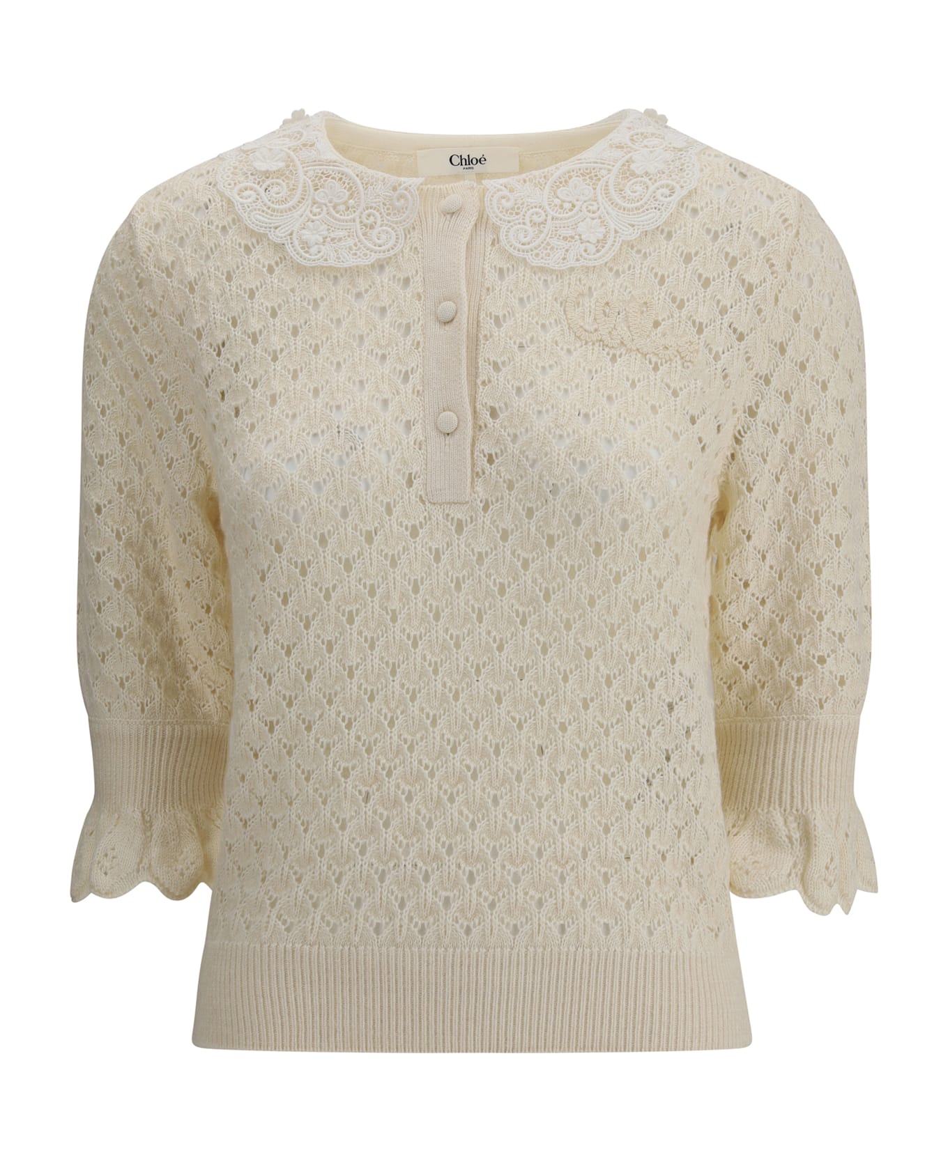 Chloé Sweater With Lace Collar - White