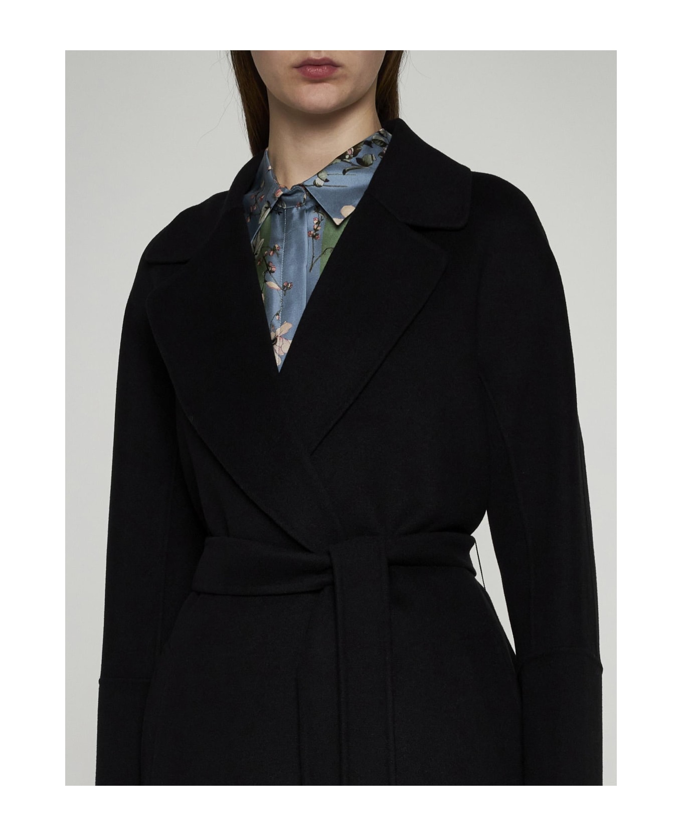 'round-neck zipped jacket Nero Elisa Wool Coat - BLACK