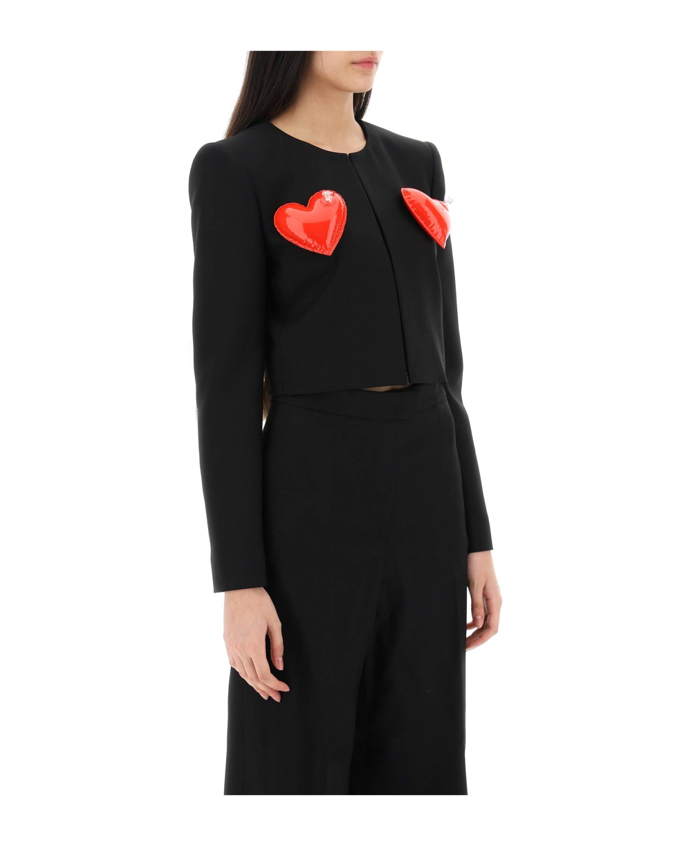 Moschino Inflatable Heart Applique Cropped Jacket - NERO (Black)