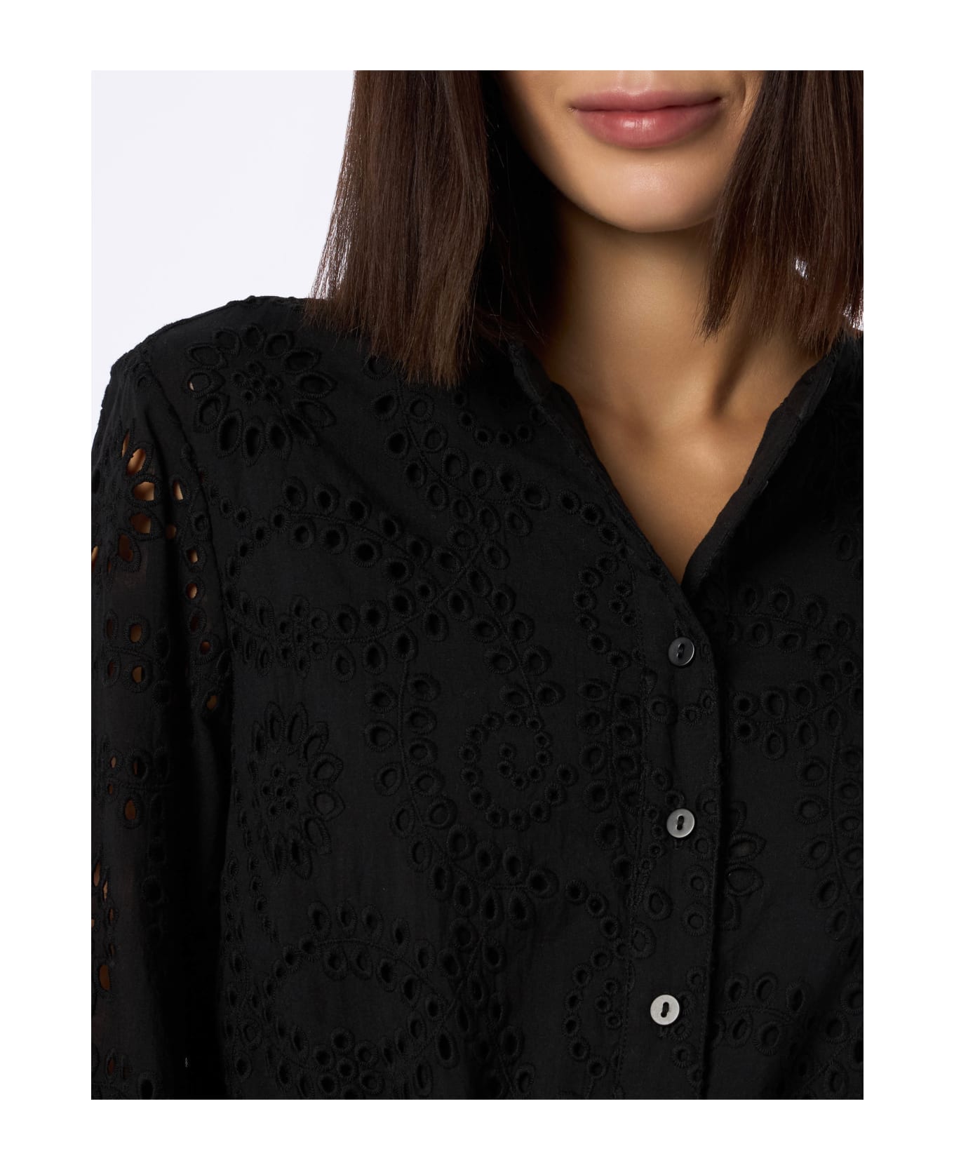 MC2 Saint Barth Woman Black Sangallo Lace Cotton Playsuit Julian - BLACK