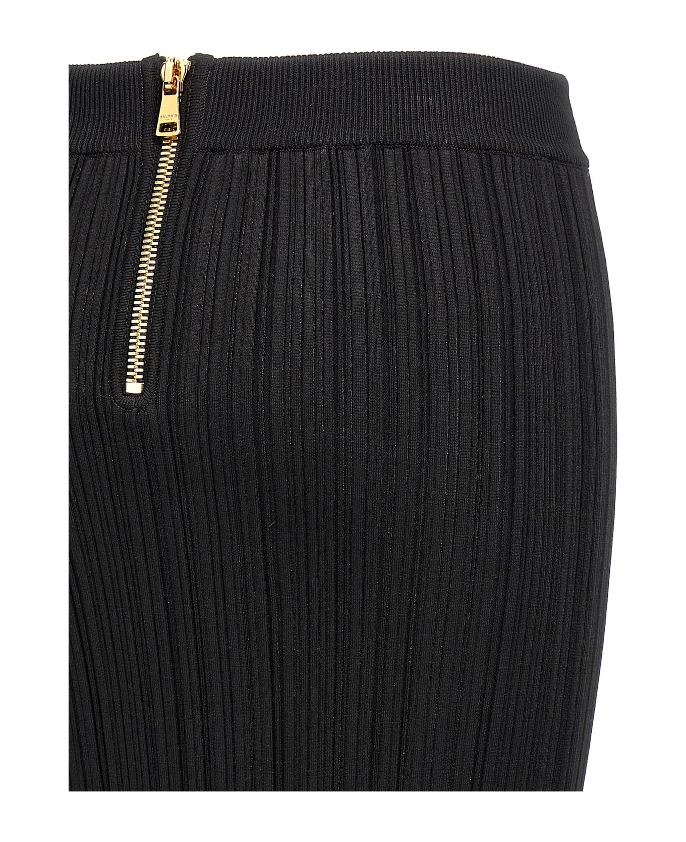 Balmain Pleated Midi Skirt - Black  