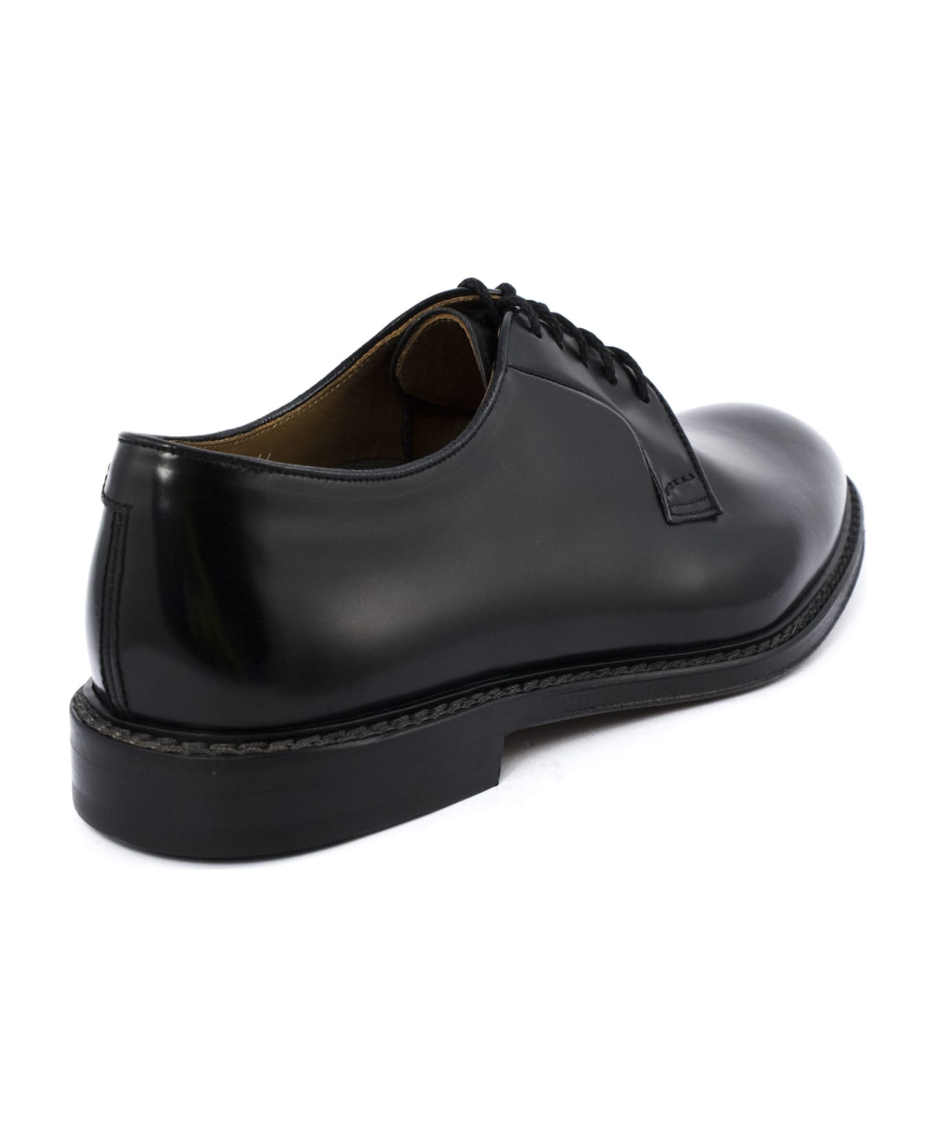 Doucal's Black Semi-glossy Leather Derby Shoes - Black ローファー＆デッキシューズ