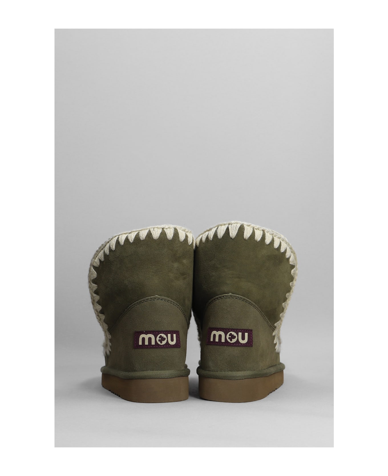 Mou Eskimo 18 Low Heels Ankle Boots In Green Suede - Brown