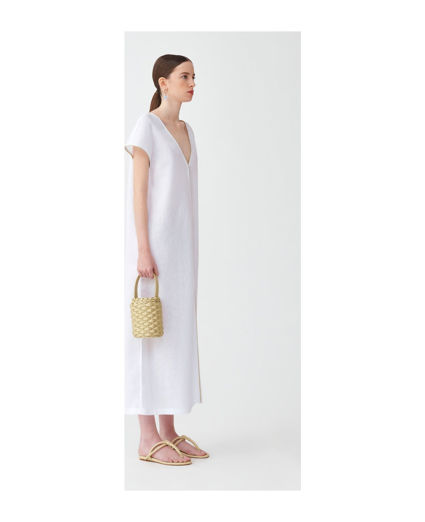 Fabiana Filippi White Linen Dress - BIANCO OTTICO ワンピース＆ドレス