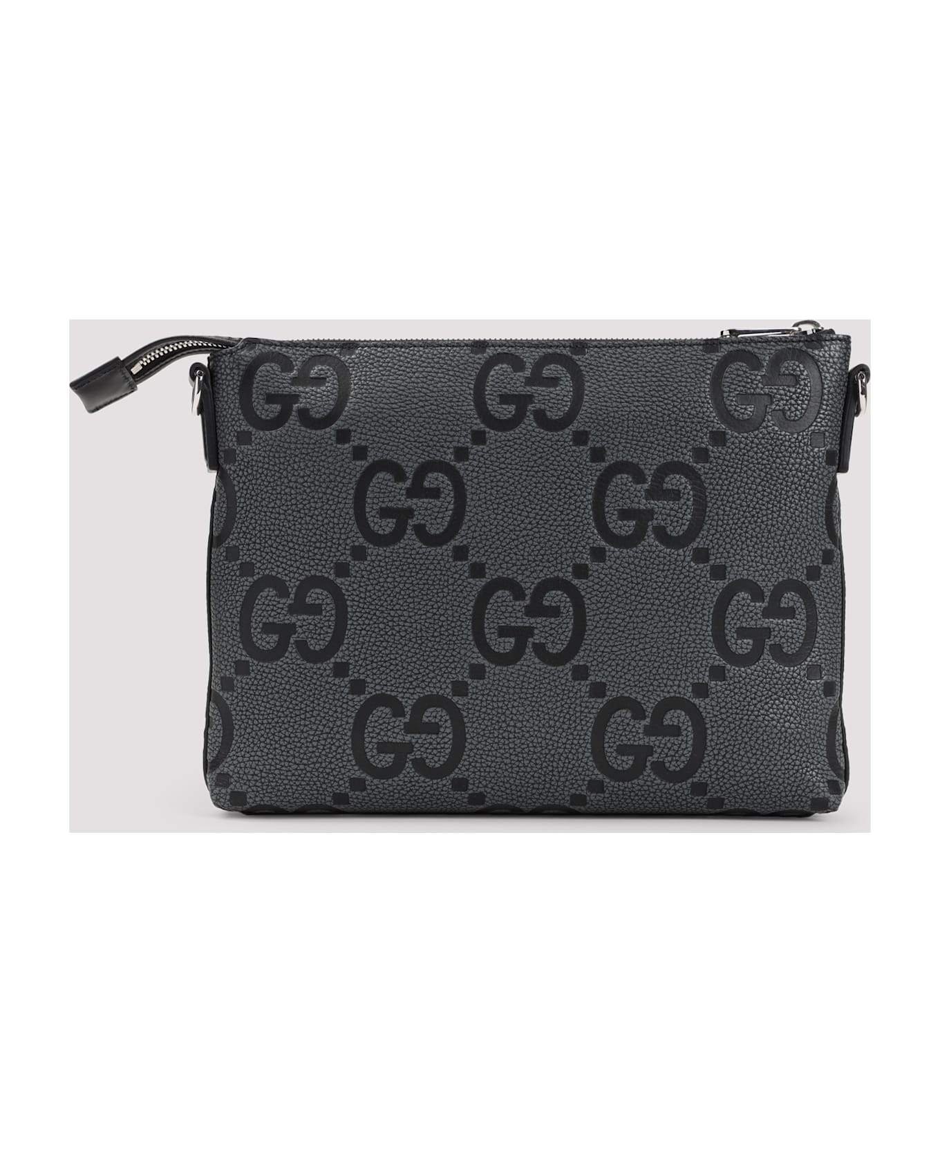Gucci Dark Grey Leather Jumbo Gg Medium Messenger Bag - Graph Blk Blk