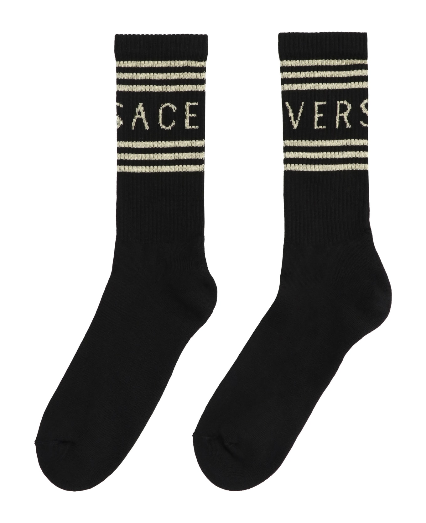 Versace Cotton Socks With Logo - black