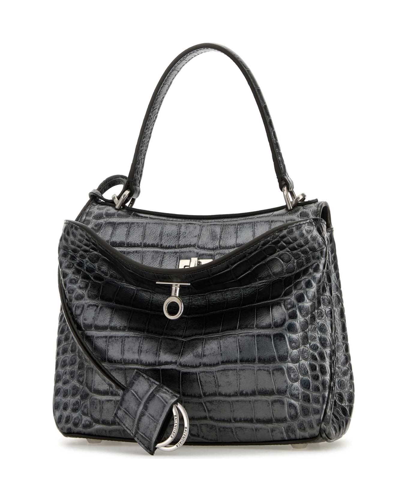 Balenciaga Silver Leather Mini Rodeo Handbag - GUNMETAL