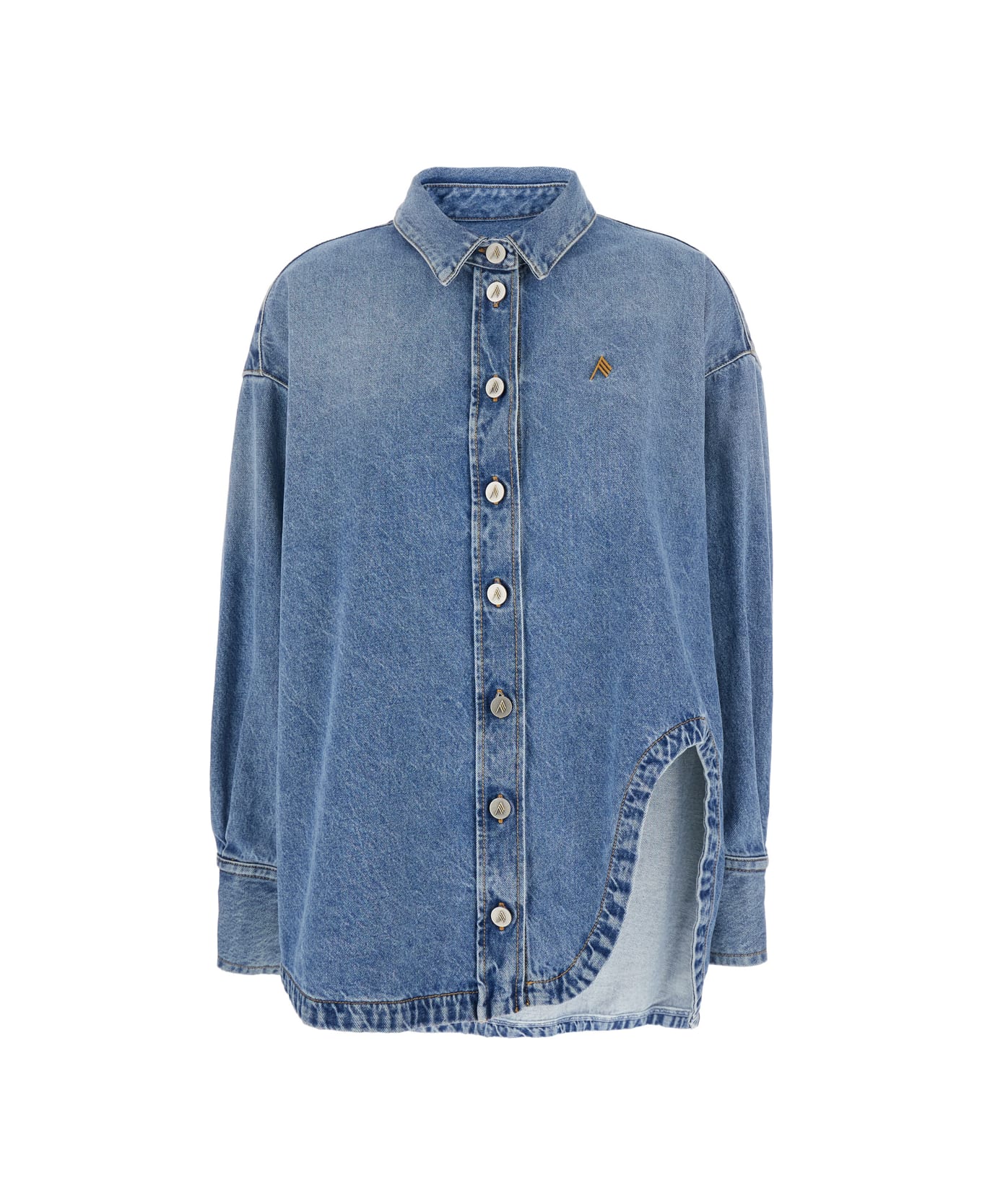 The Attico Blue Shirt With Classic Collar And Embroidered Detail On The Front In Cotton Woman - Blu