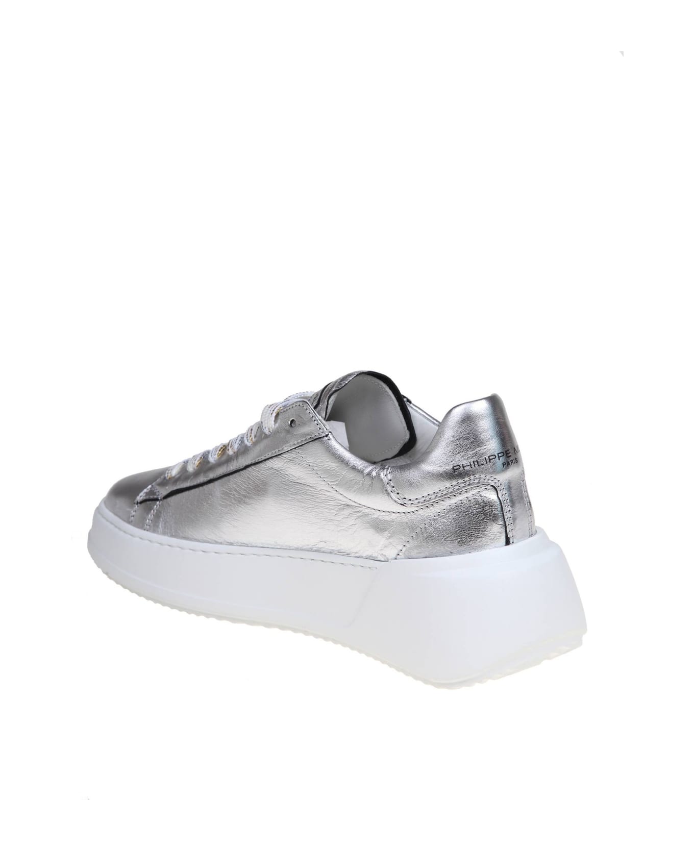 Philippe Model Tres Temple Low In Silver Laminated Leather - Silver