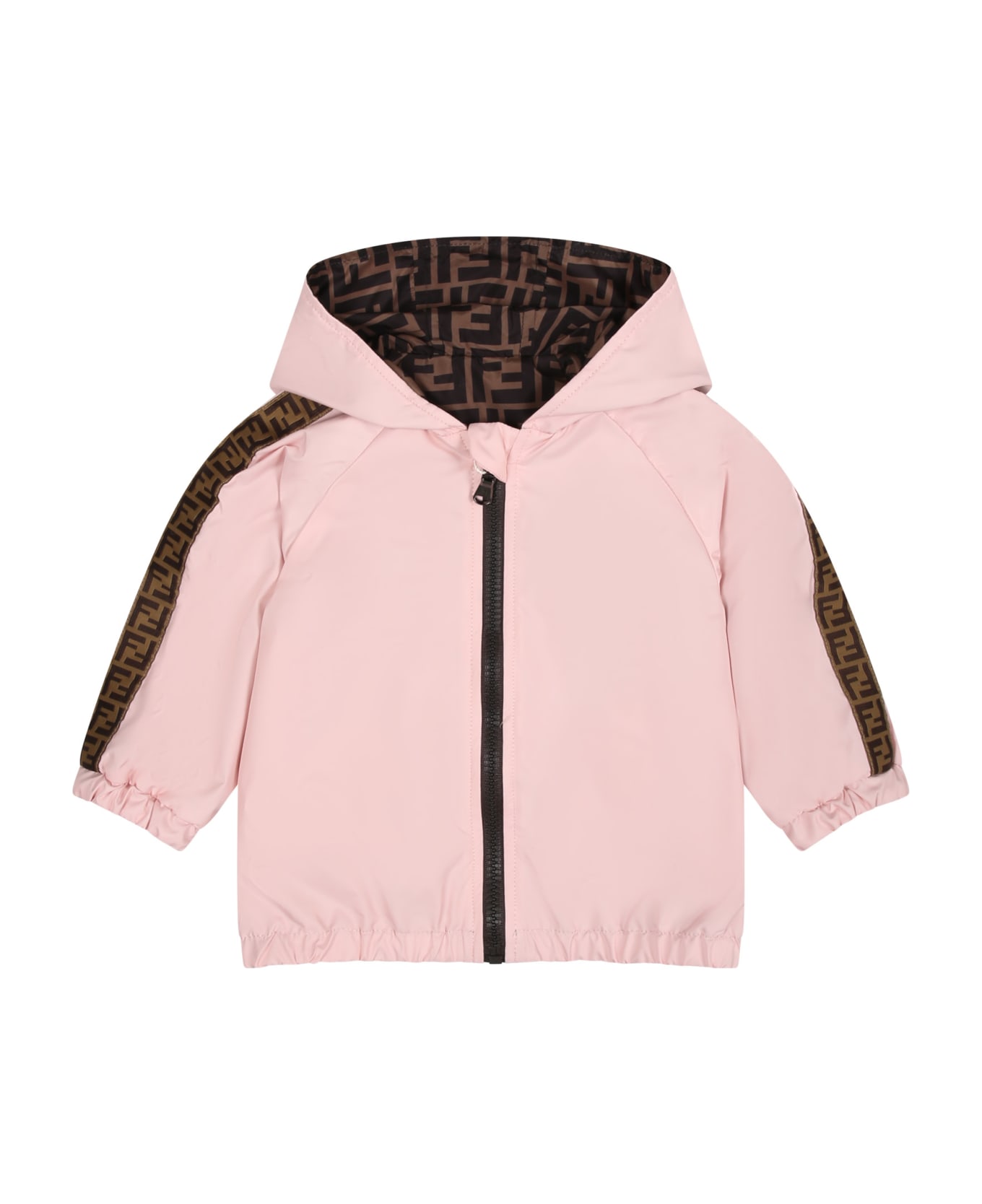 Fendi Reversible Pink Windbreaker For Baby Girl With Iconic Ff - Pink コート＆ジャケット