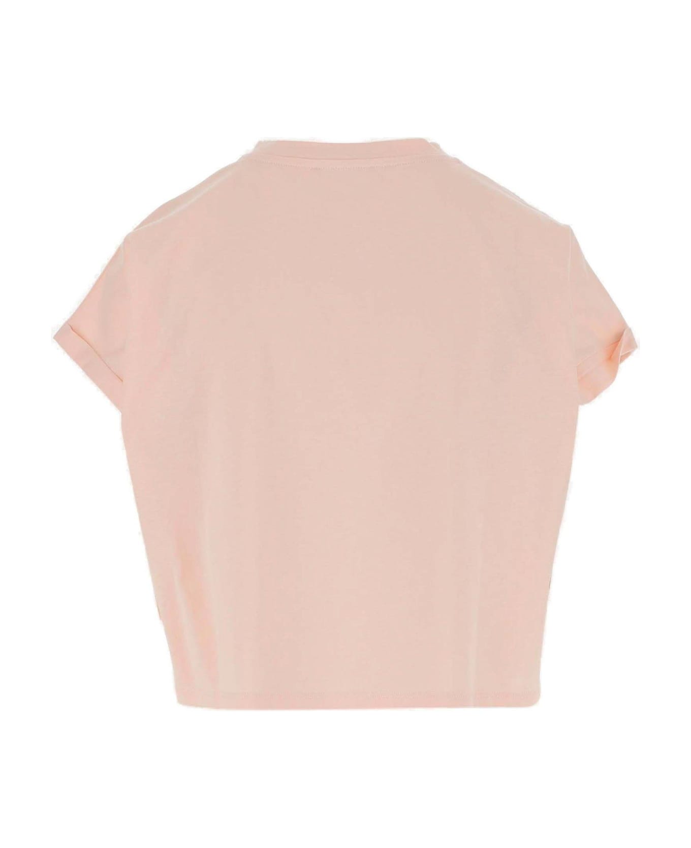 Balmain Logo Printed Short-sleeved Cropped T-shirt - Rosa/bianco Tシャツ