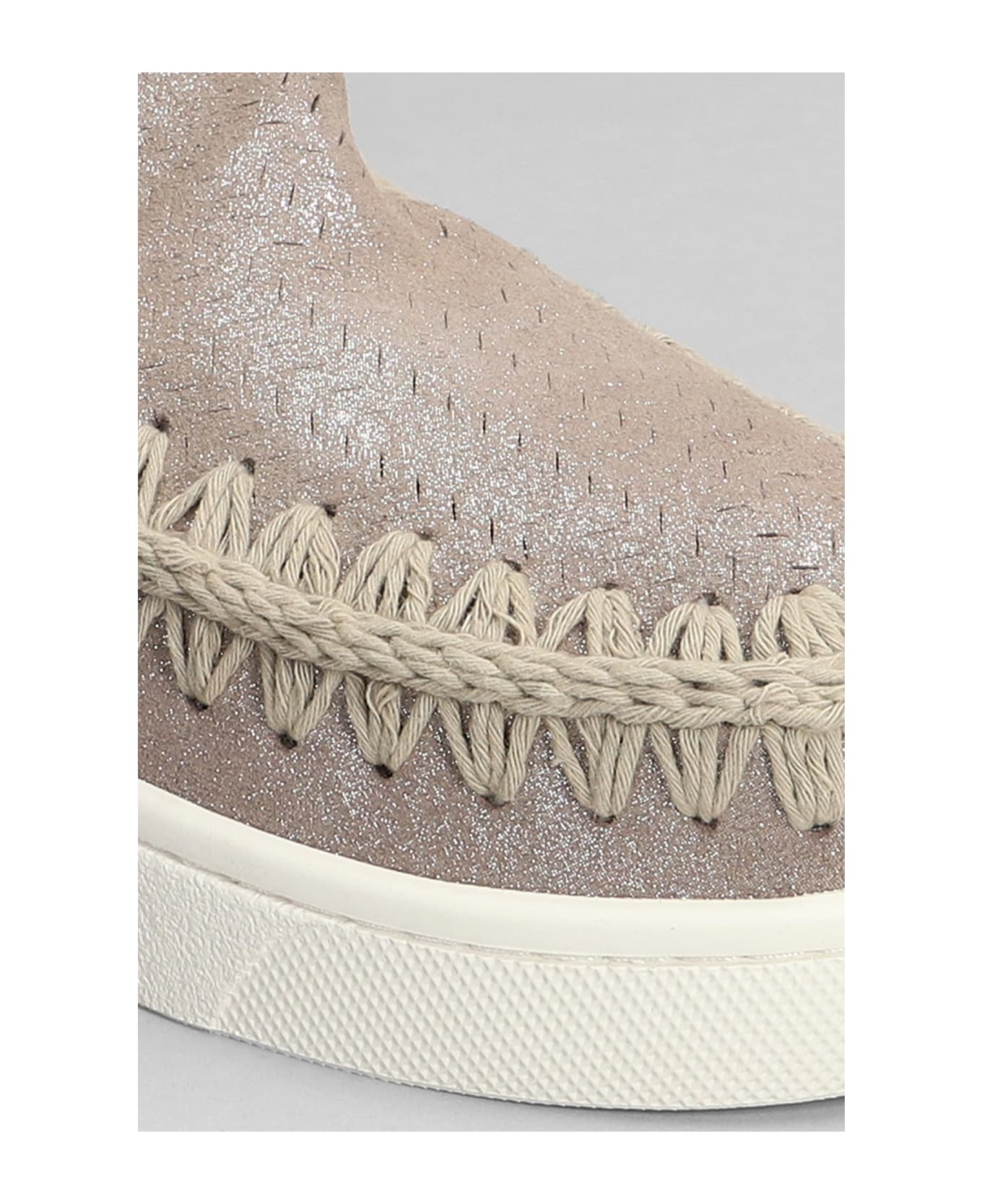 Mou Eskimo Sneaker Low Heels Ankle Boots In Grey Glitter - grey