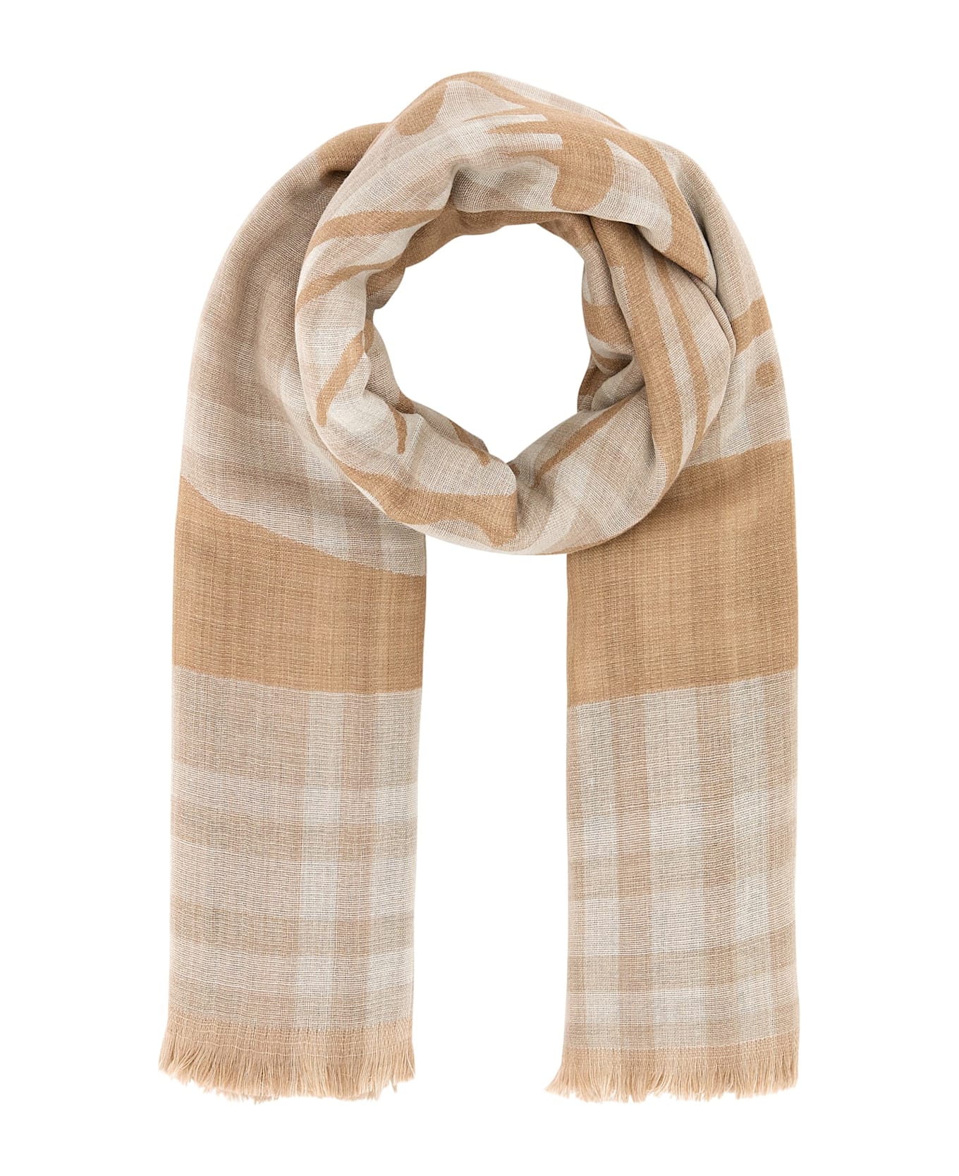 Burberry Checked Frayed-edeg Scarf - CLAY