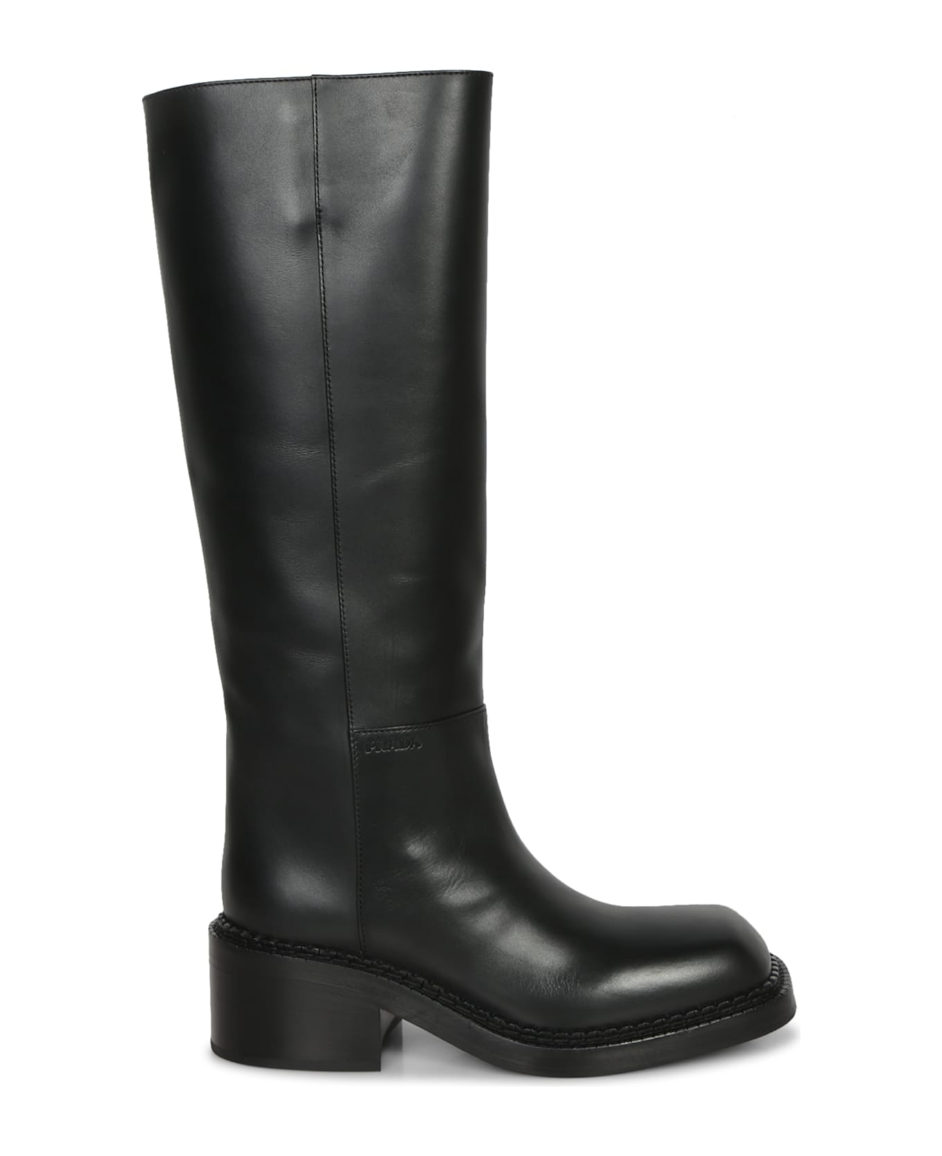 Prada Black Leather High Boots - Black