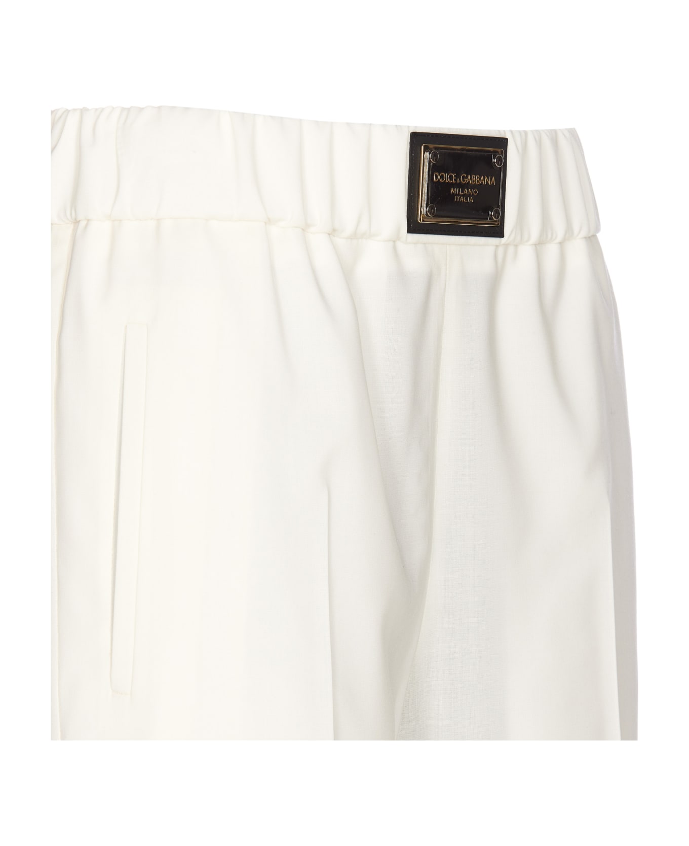 Dolce & Gabbana Flare Trousers With Logo Plaque - White