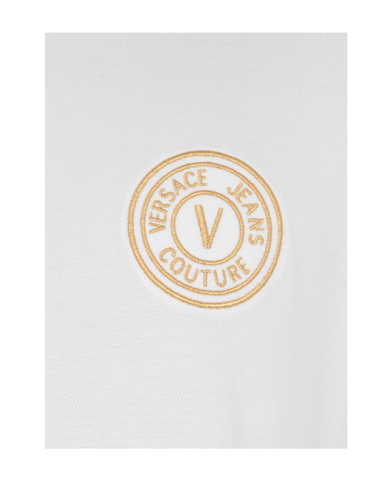 Versace Jeans Couture Stripe Trim Chest Logo Regular Polo Shirt - White