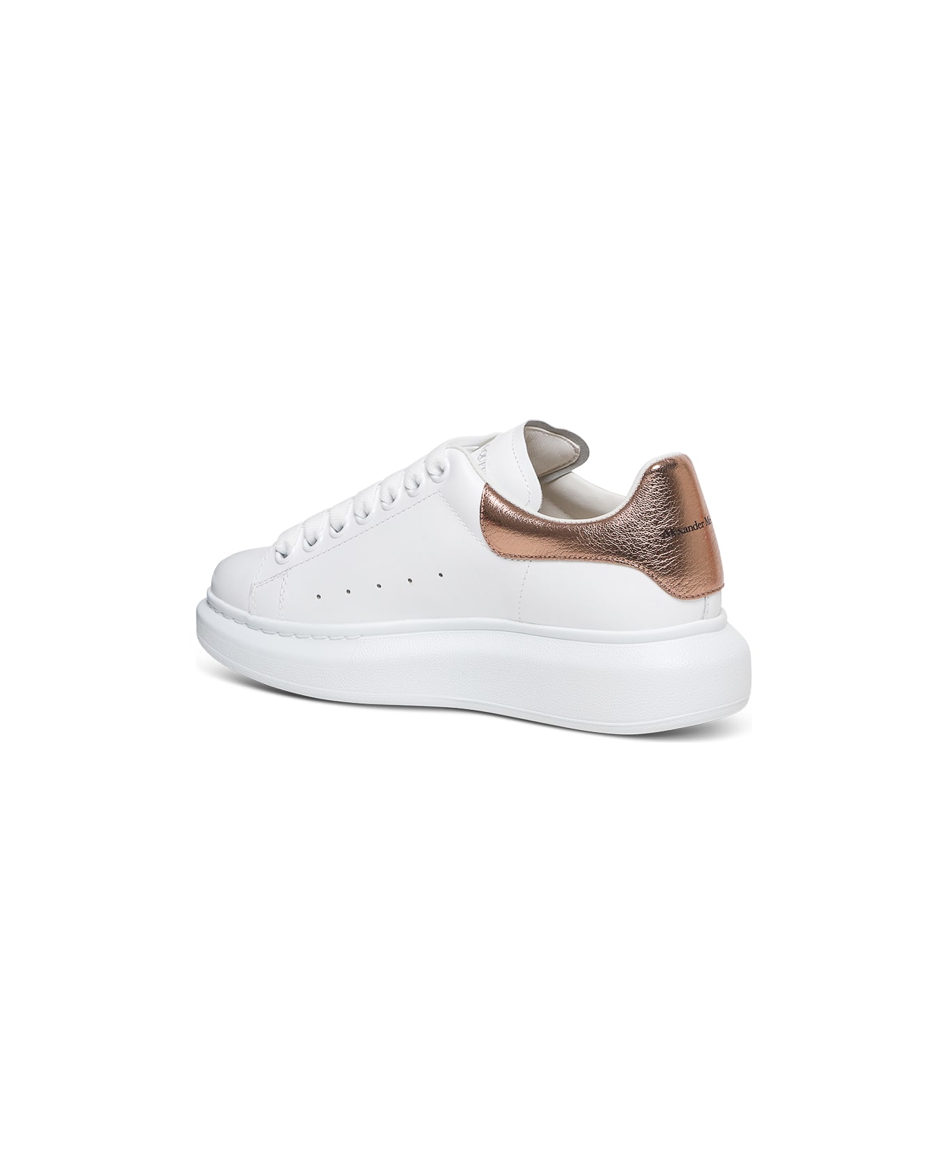 Alexander McQueen Woman's  White Leather And Gold Heel Tab  Oversize Sneakers - White