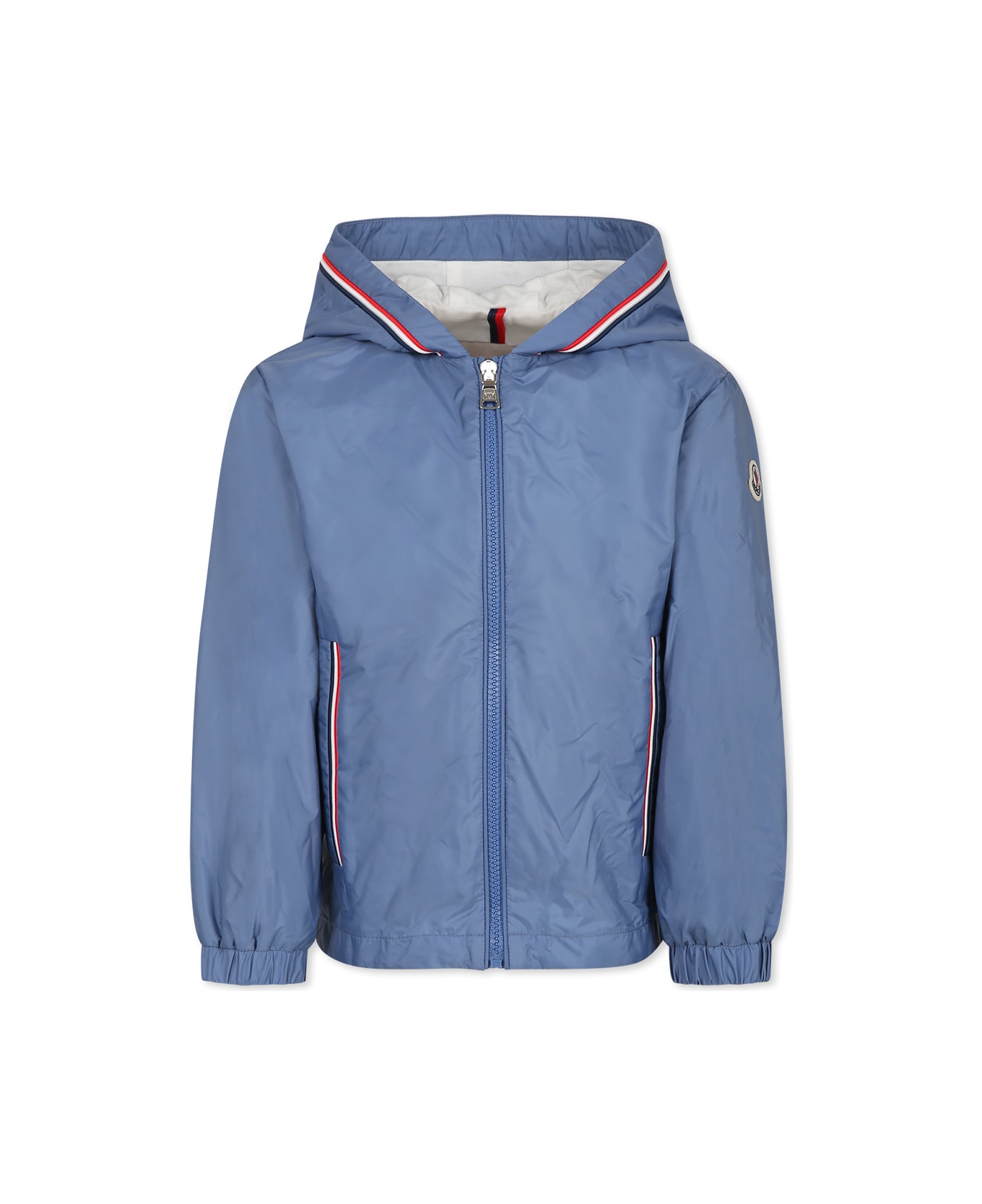 Moncler Light Blue Windbreaker Jacket For Boy With Logo - Light Blue
