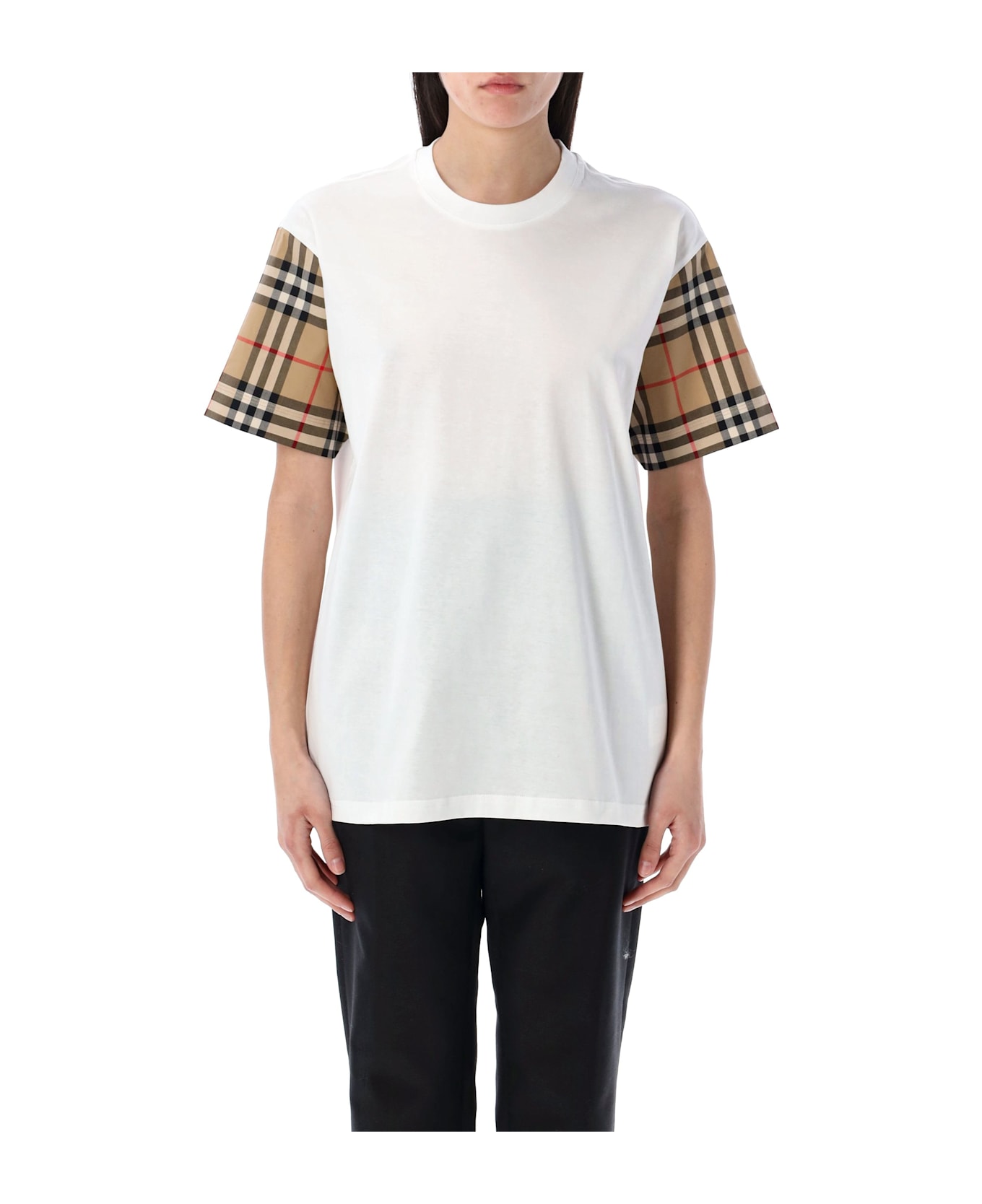 Burberry London Check Sleeve Cotton T-shirt - WHITE