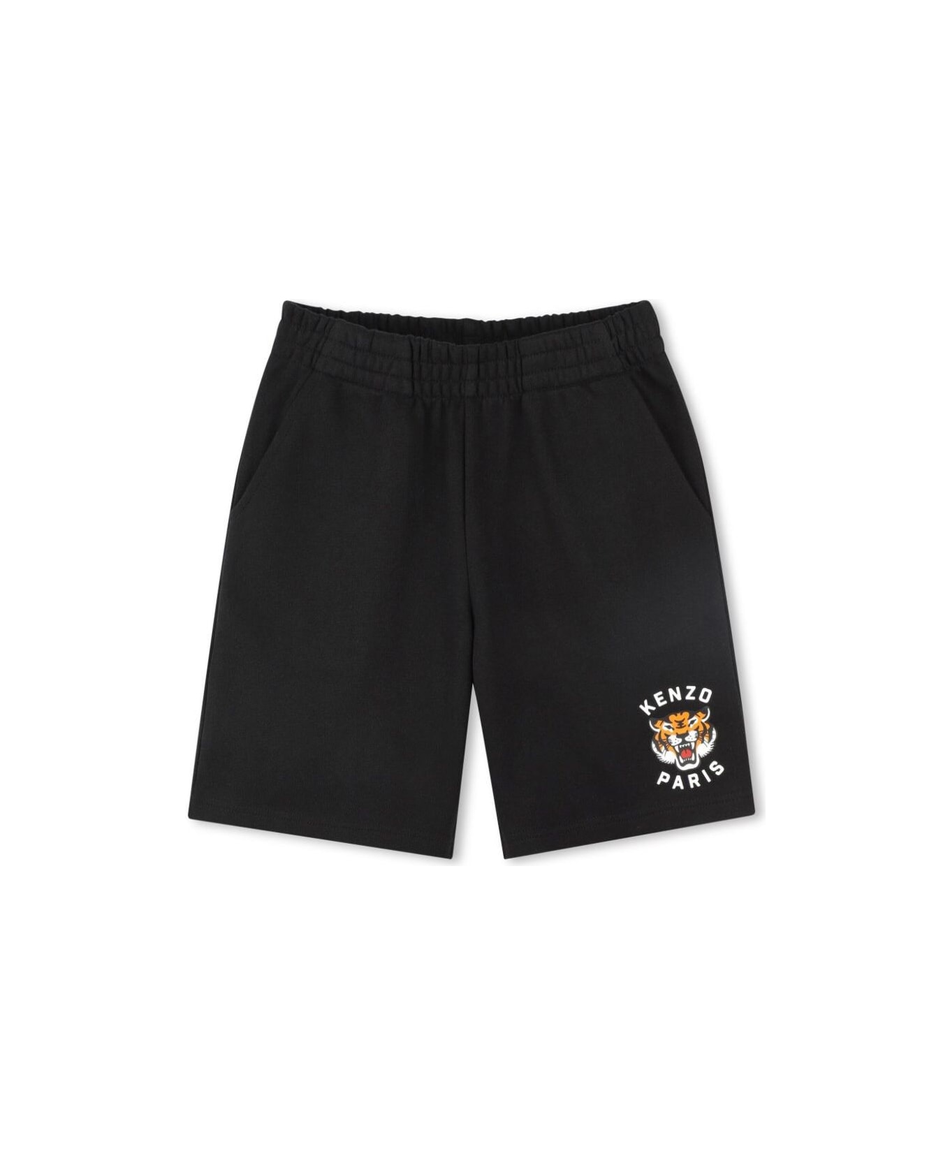 Kenzo Kids Blue Bermuda Pants With Elastic Waist And Logo Print On The Front In Cotton Boy - Blu