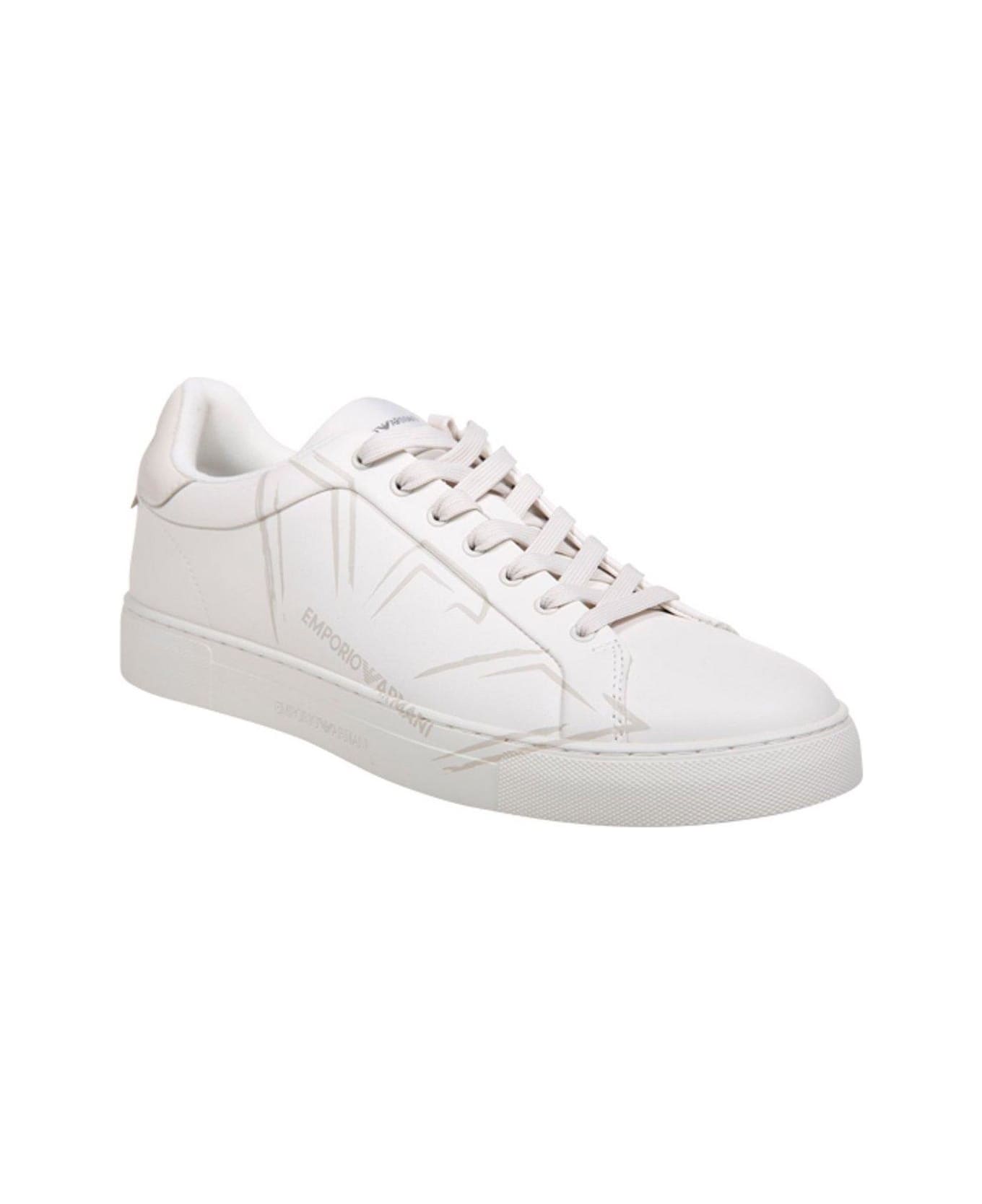 Emporio Armani Logo Printed Lace-up Sneakers - White