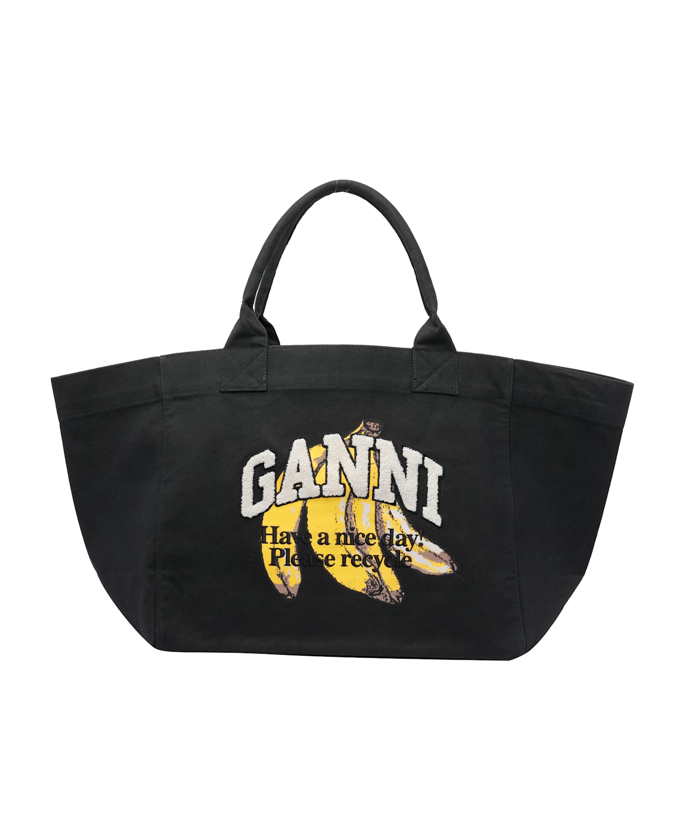 Ganni Shopper Xxl Banana Print Bag - Black