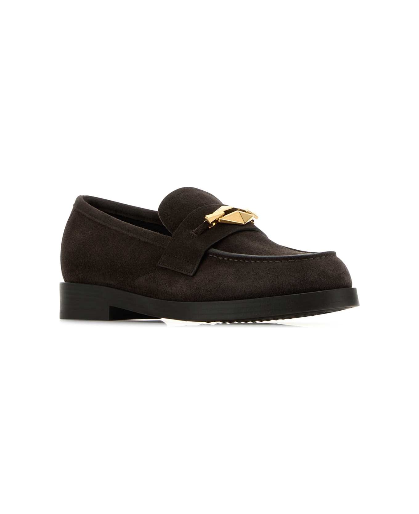 Jimmy Choo Dark Brown Suede Maddie Diamond Loafers - COFFEE